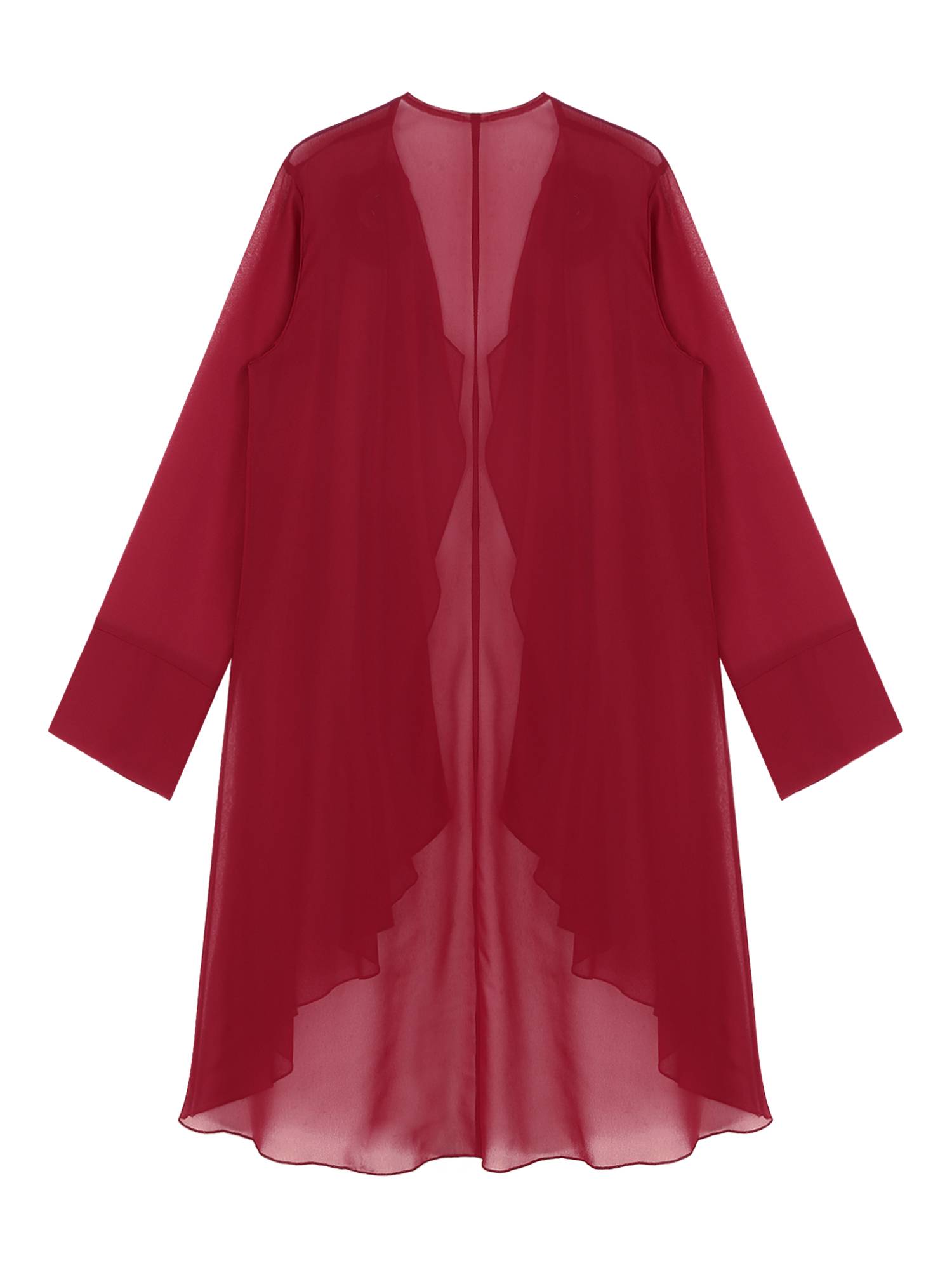 Women Long Sleeve 3D Flower Brooch Chiffon Open Front Long Bolero