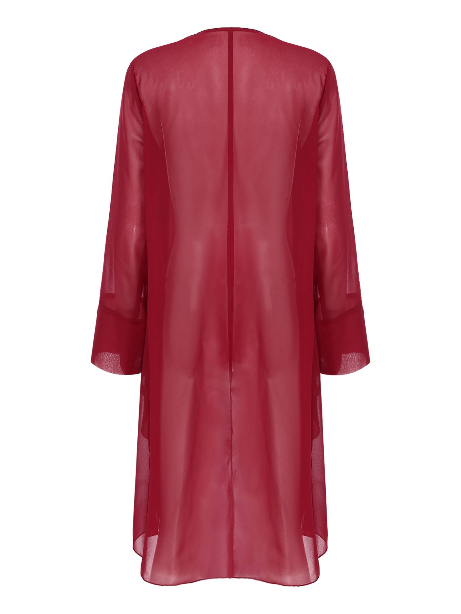 Women Long Sleeve 3D Flower Brooch Chiffon Open Front Long Bolero