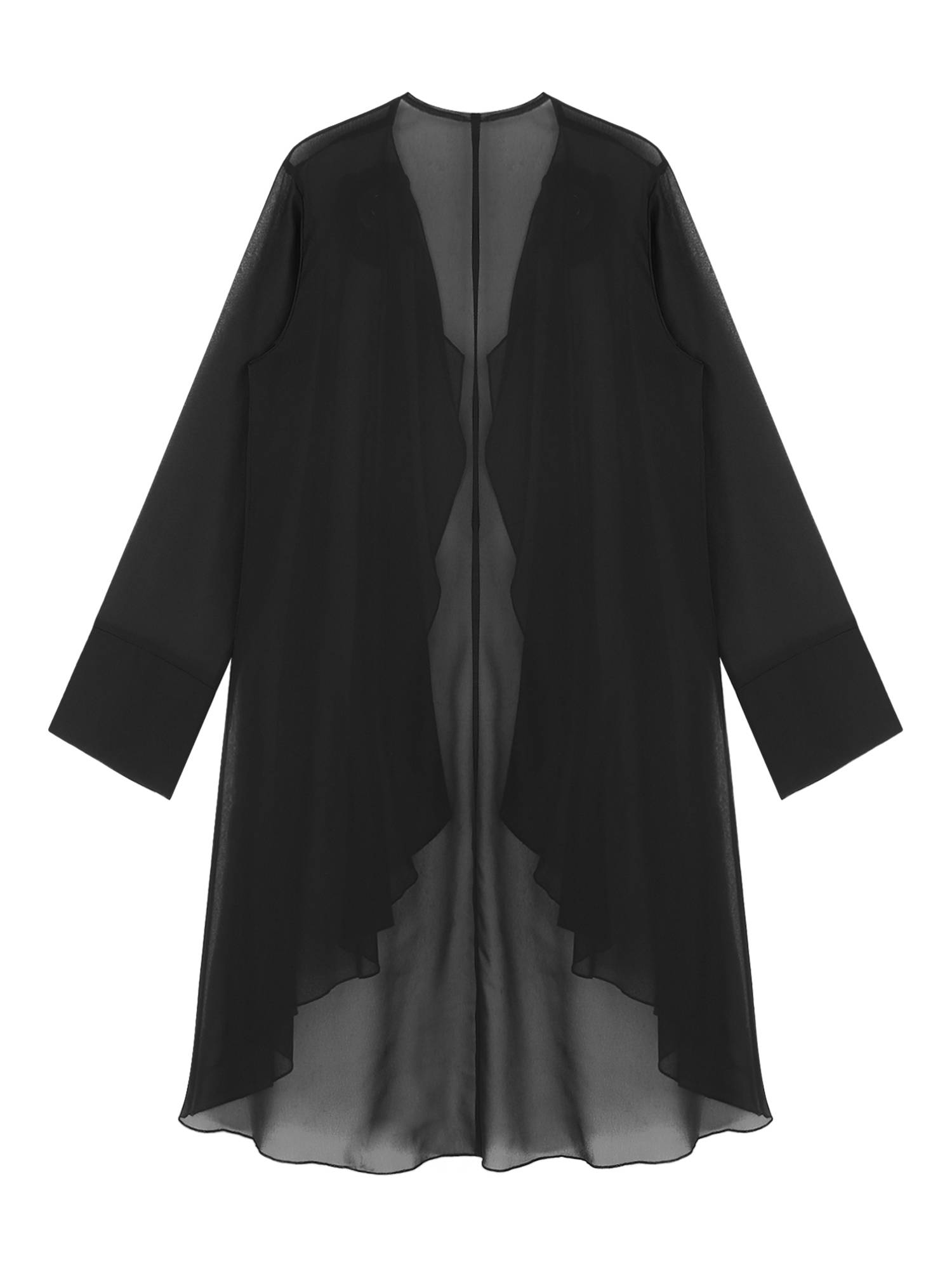 Women Long Sleeve 3D Flower Brooch Chiffon Open Front Long Bolero