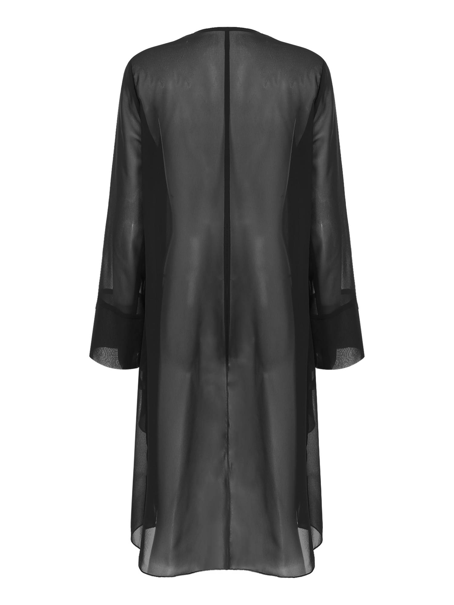 Women Long Sleeve 3D Flower Brooch Chiffon Open Front Long Bolero