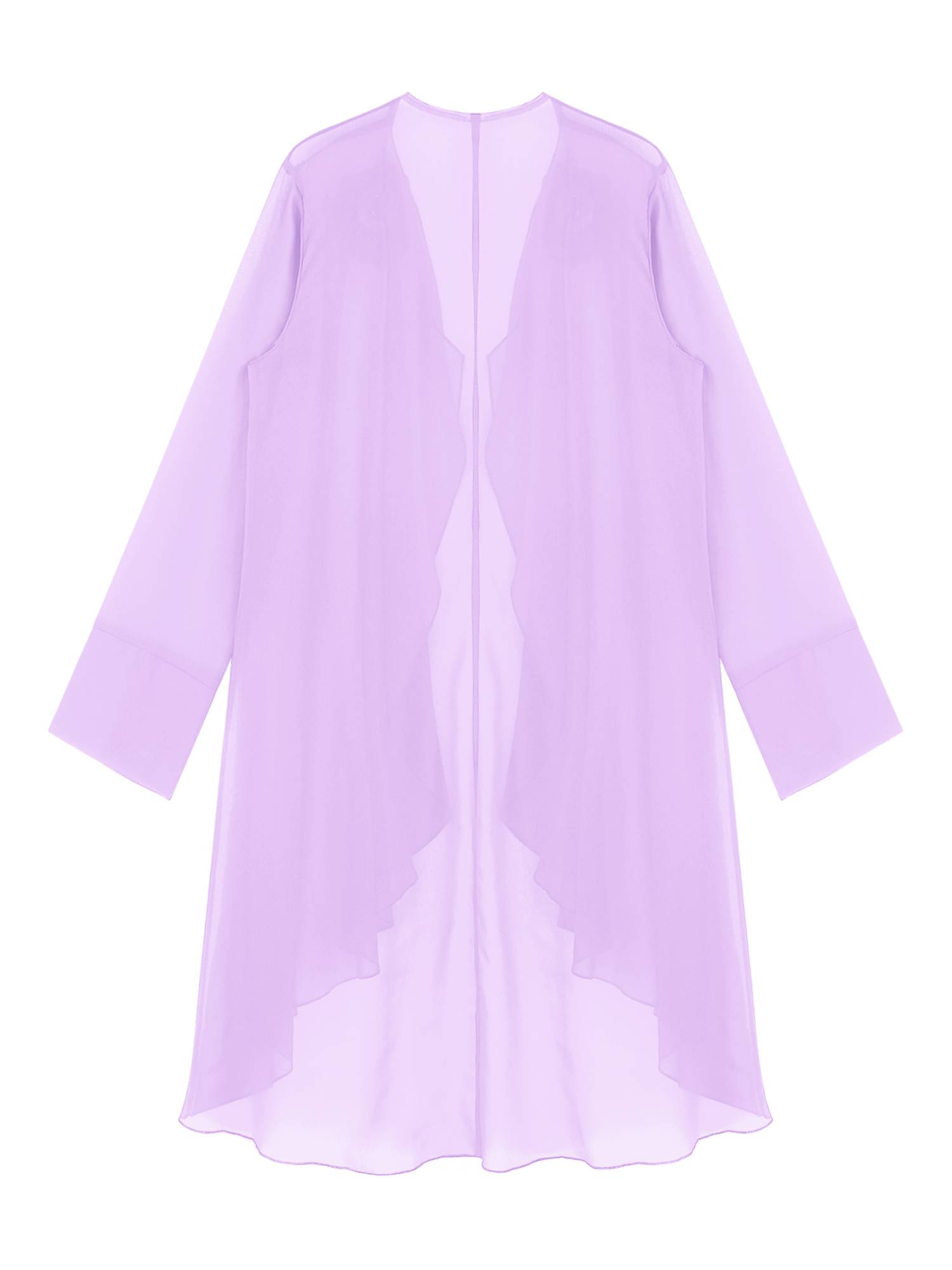 Women Long Sleeve 3D Flower Brooch Chiffon Open Front Long Bolero