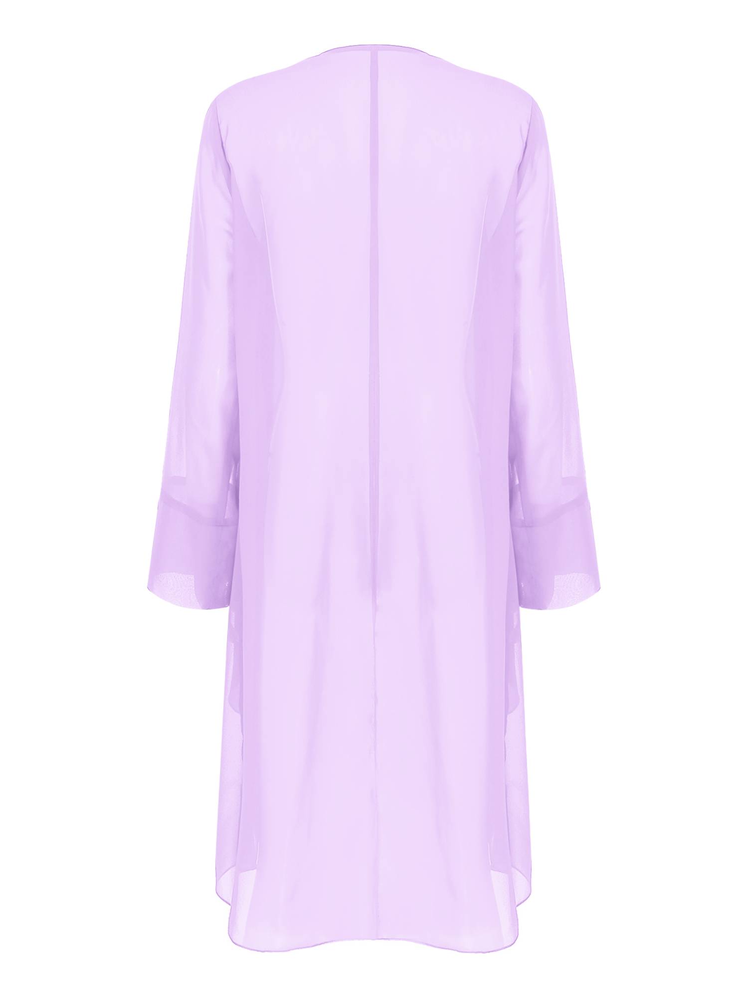 Women Long Sleeve 3D Flower Brooch Chiffon Open Front Long Bolero