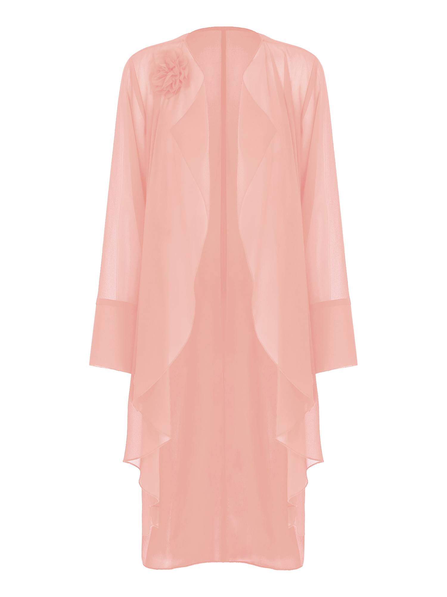 Women Long Sleeve 3D Flower Brooch Chiffon Open Front Long Bolero