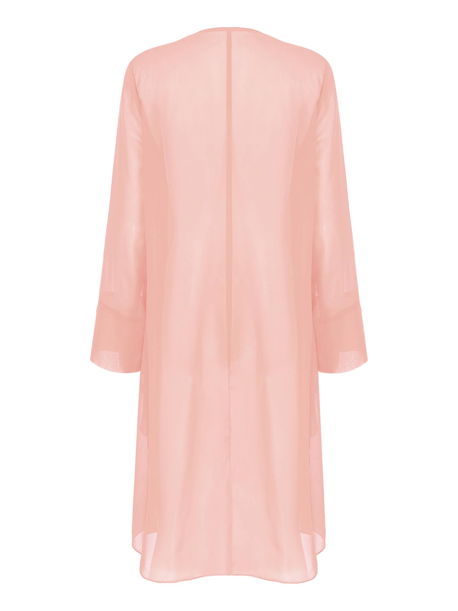 Women Long Sleeve 3D Flower Brooch Chiffon Open Front Long Bolero