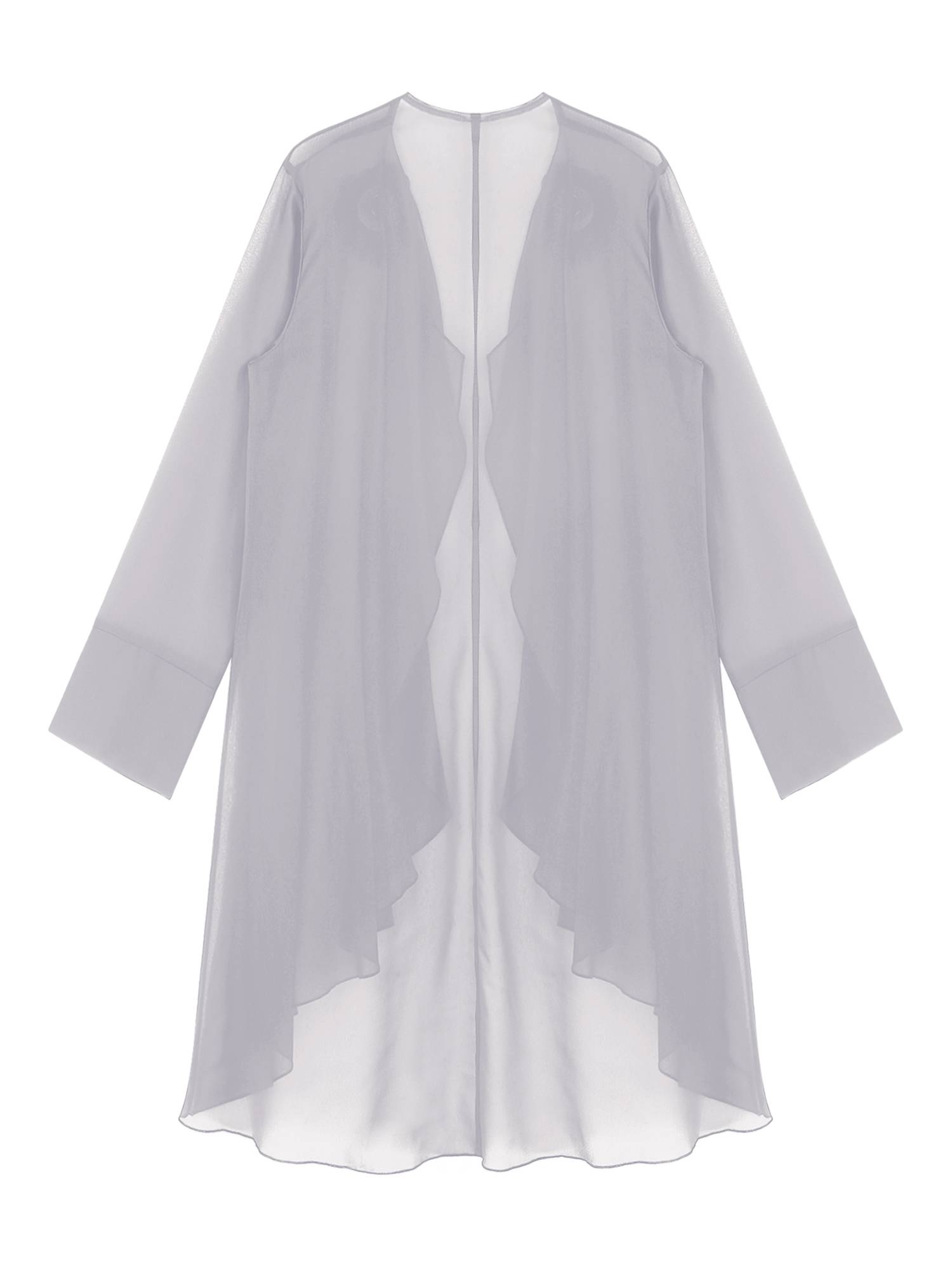 Women Long Sleeve 3D Flower Brooch Chiffon Open Front Long Bolero