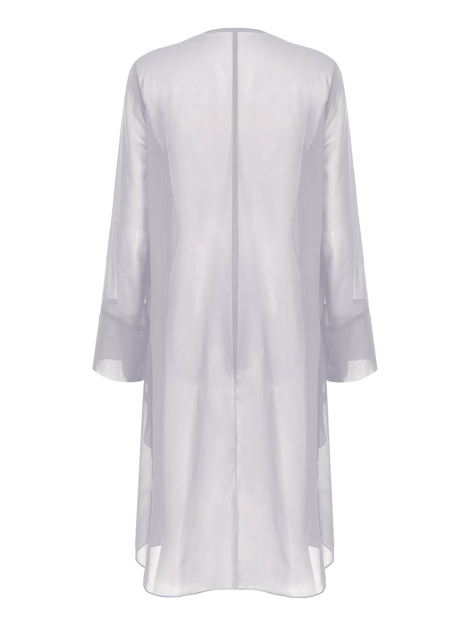 Women Long Sleeve 3D Flower Brooch Chiffon Open Front Long Bolero