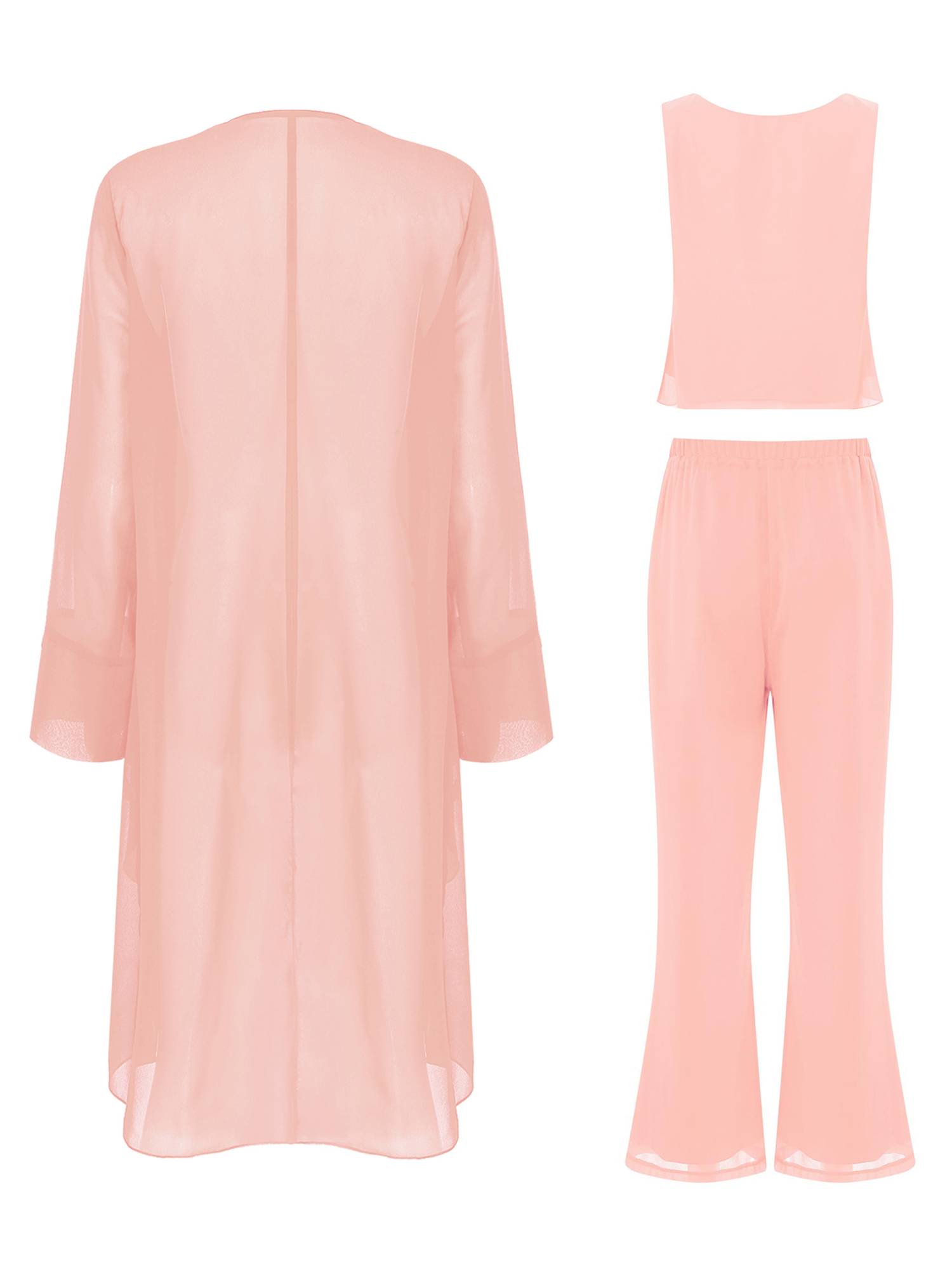 Women Chiffon 3pcs Suit Tank Top and Long Sleeve Cardigan Pants Set