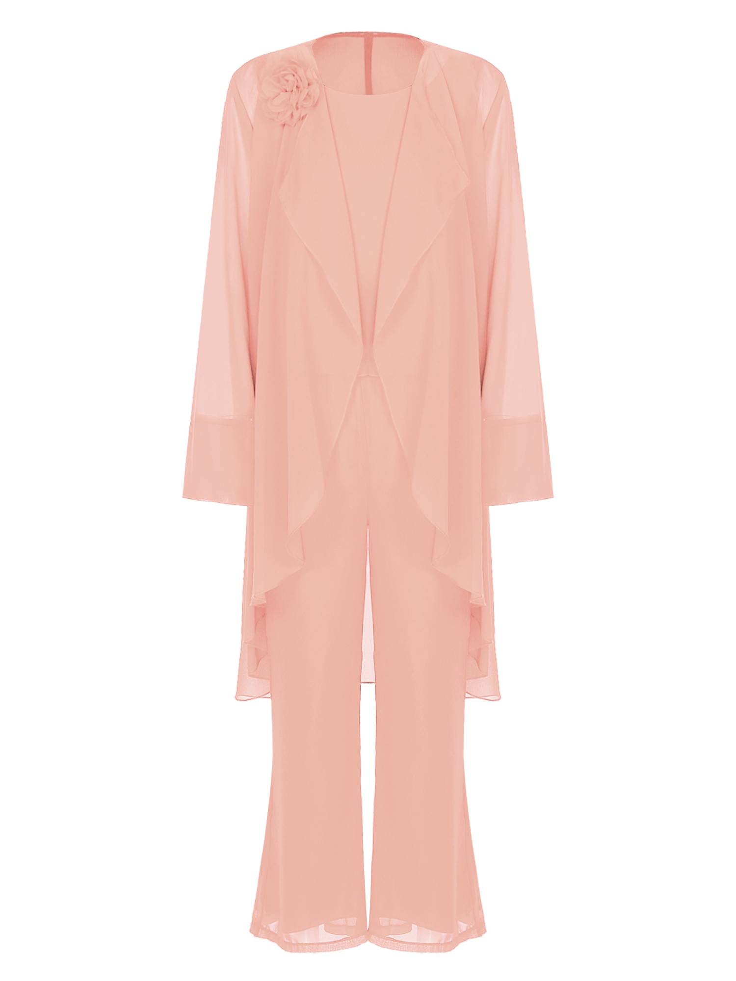 Women Chiffon 3pcs Suit Tank Top and Long Sleeve Cardigan Pants Set