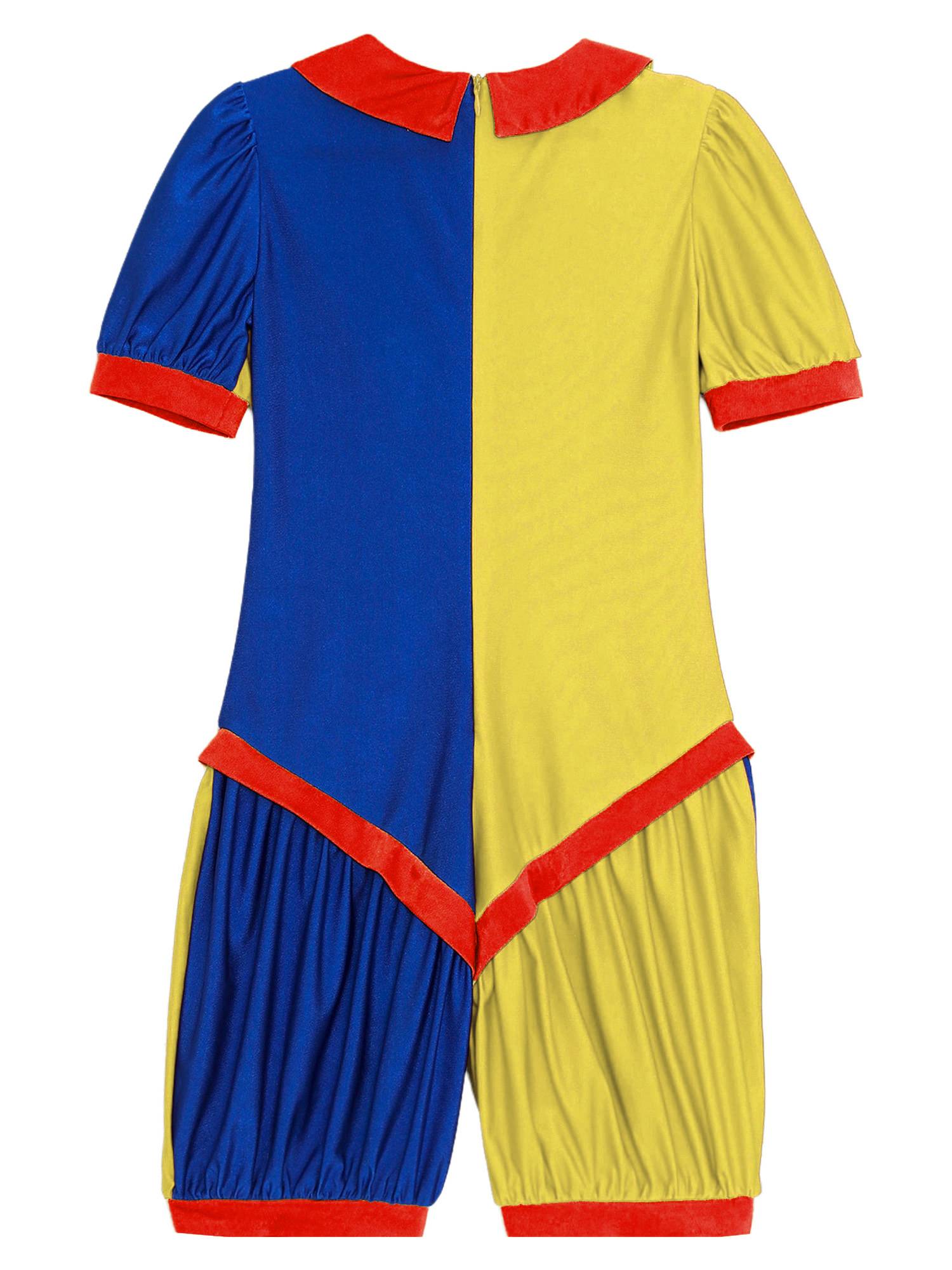 Girls Short Sleeve Pom Poms Colorblock Halloween Clown Costume Jumpsuit