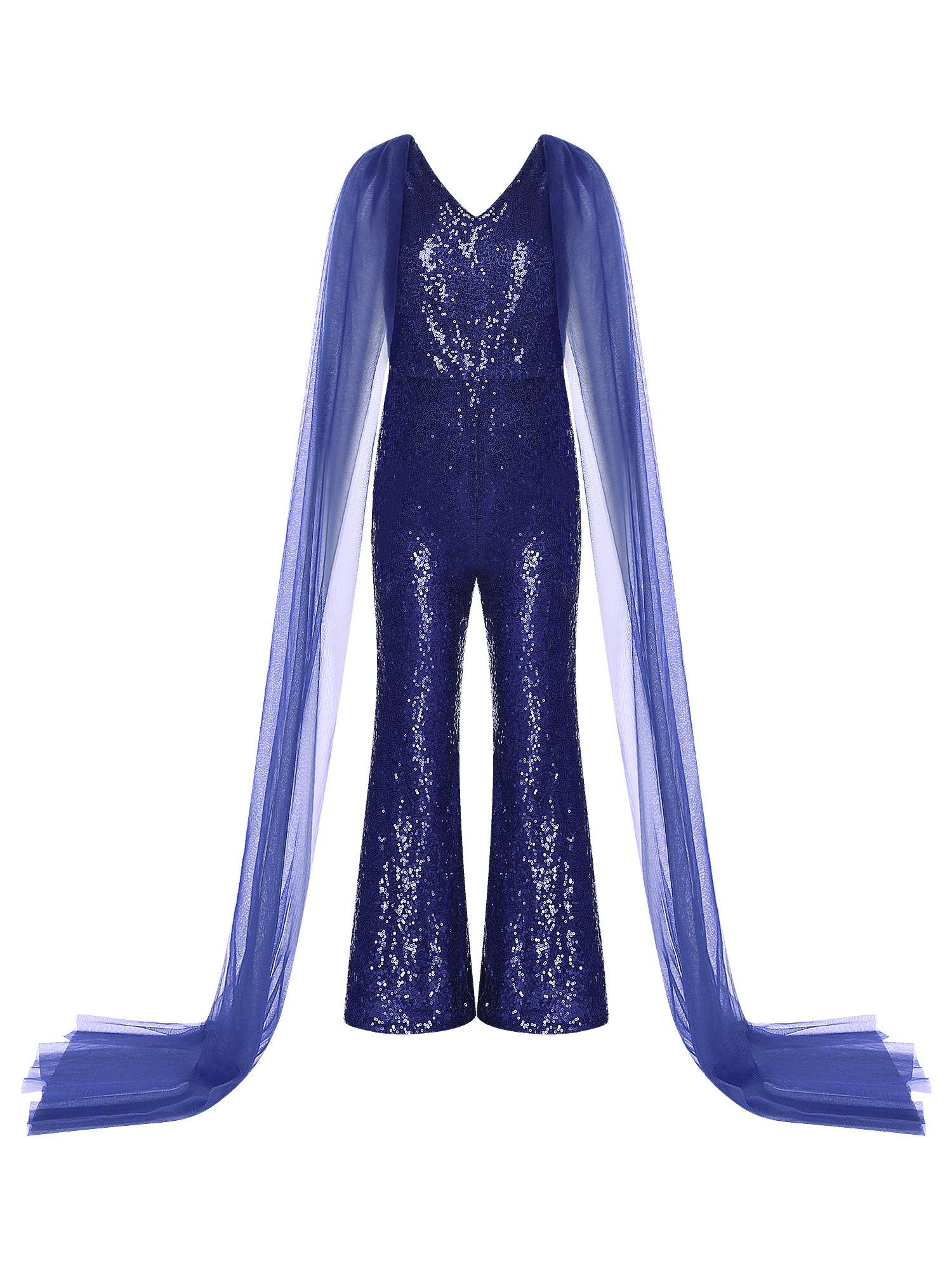 Kids Girls  Cape Sleeve Sparkly Sequined Party Jumpsuit