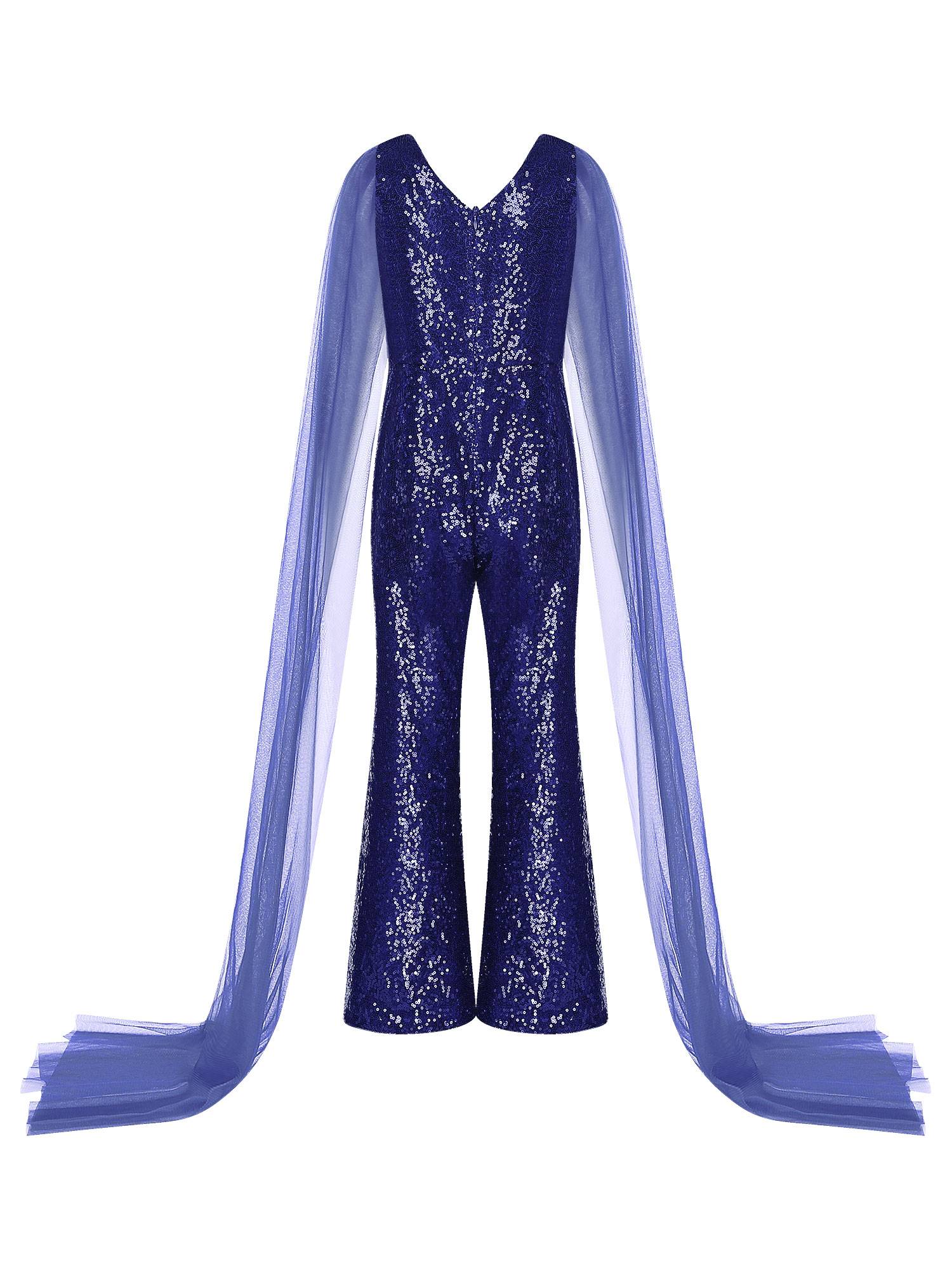Kids Girls  Cape Sleeve Sparkly Sequined Party Jumpsuit