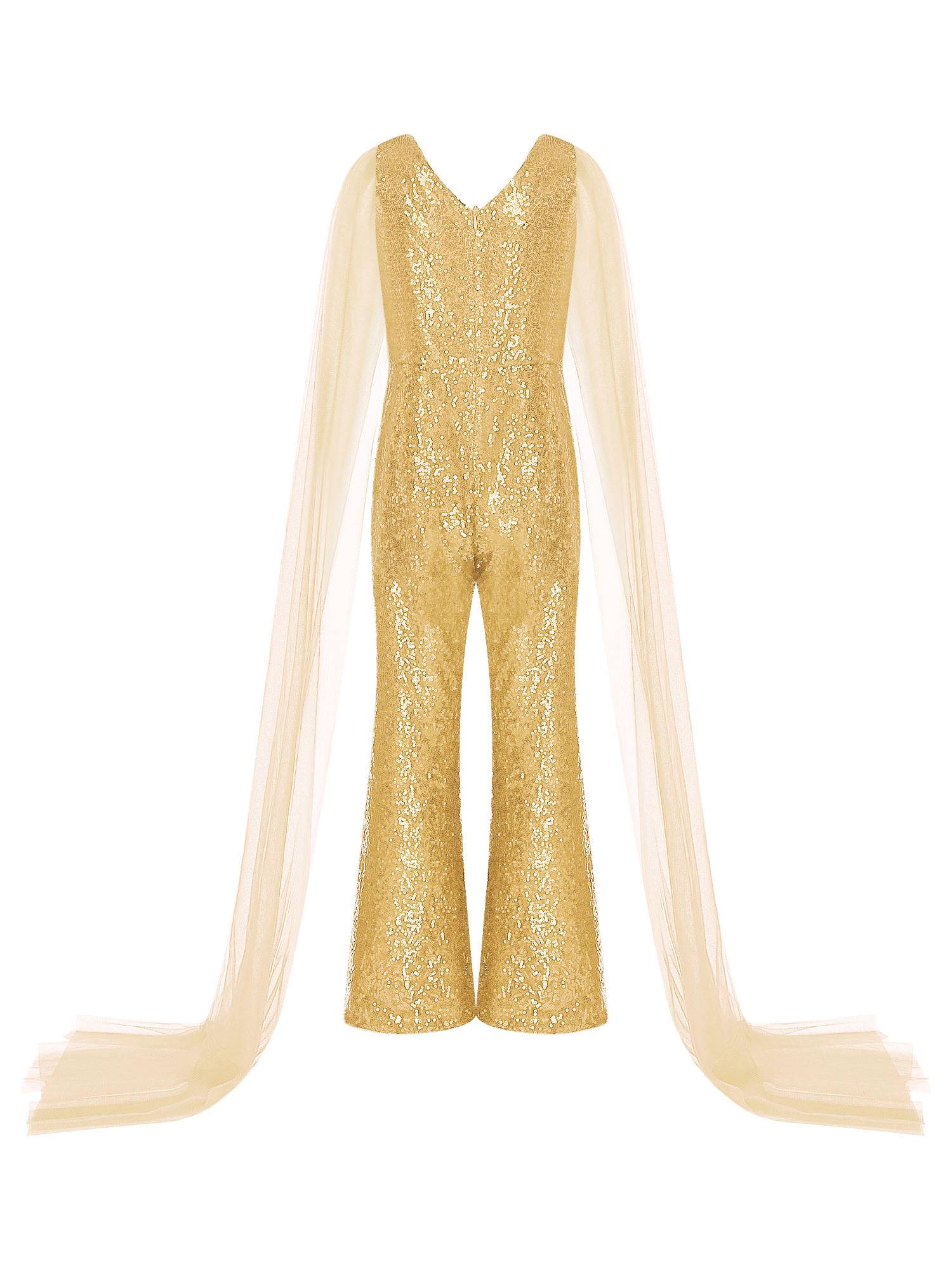 Kids Girls  Cape Sleeve Sparkly Sequined Party Jumpsuit