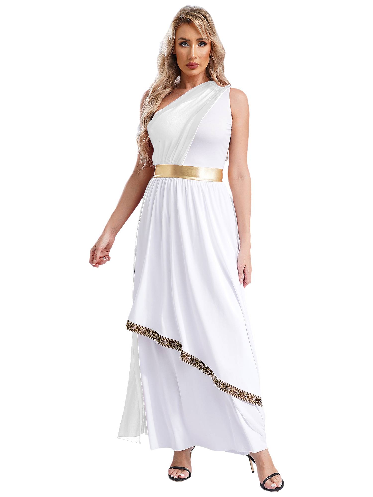 Women One Shoulder Chiffon Overlay Toga Greek Goddess Costume Dress