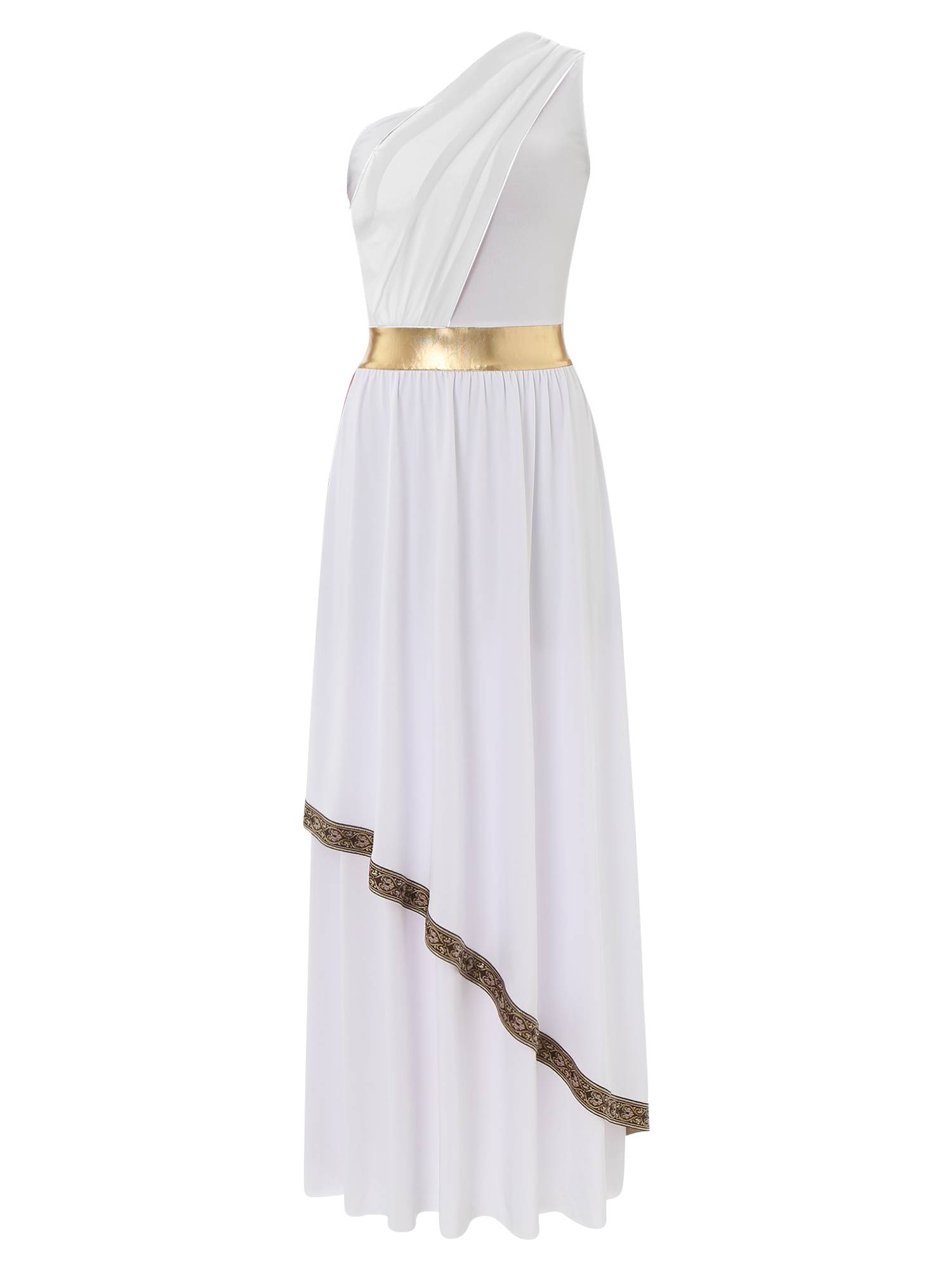 Women One Shoulder Chiffon Overlay Toga Greek Goddess Costume Dress