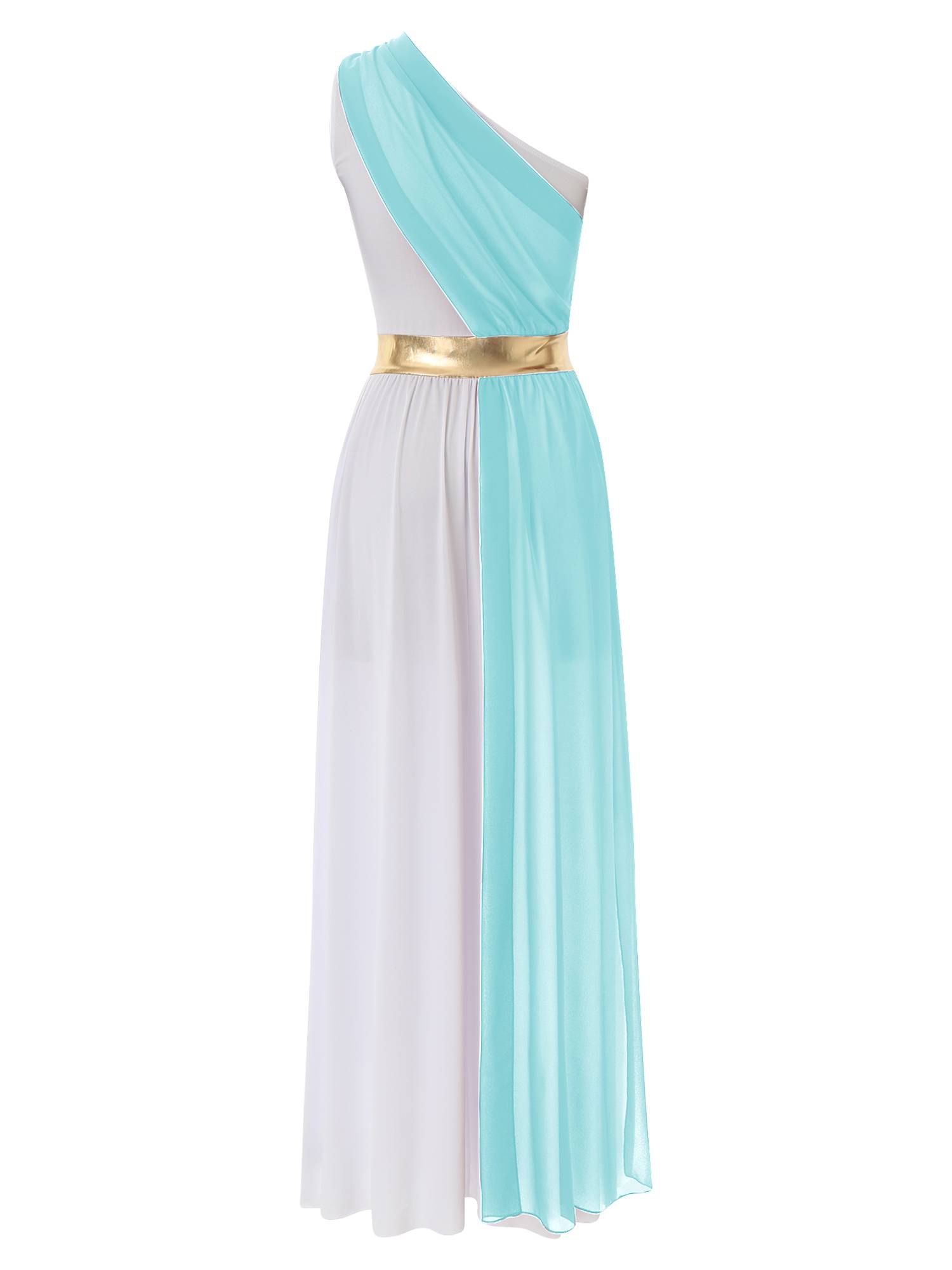 Women One Shoulder Chiffon Overlay Toga Greek Goddess Costume Dress