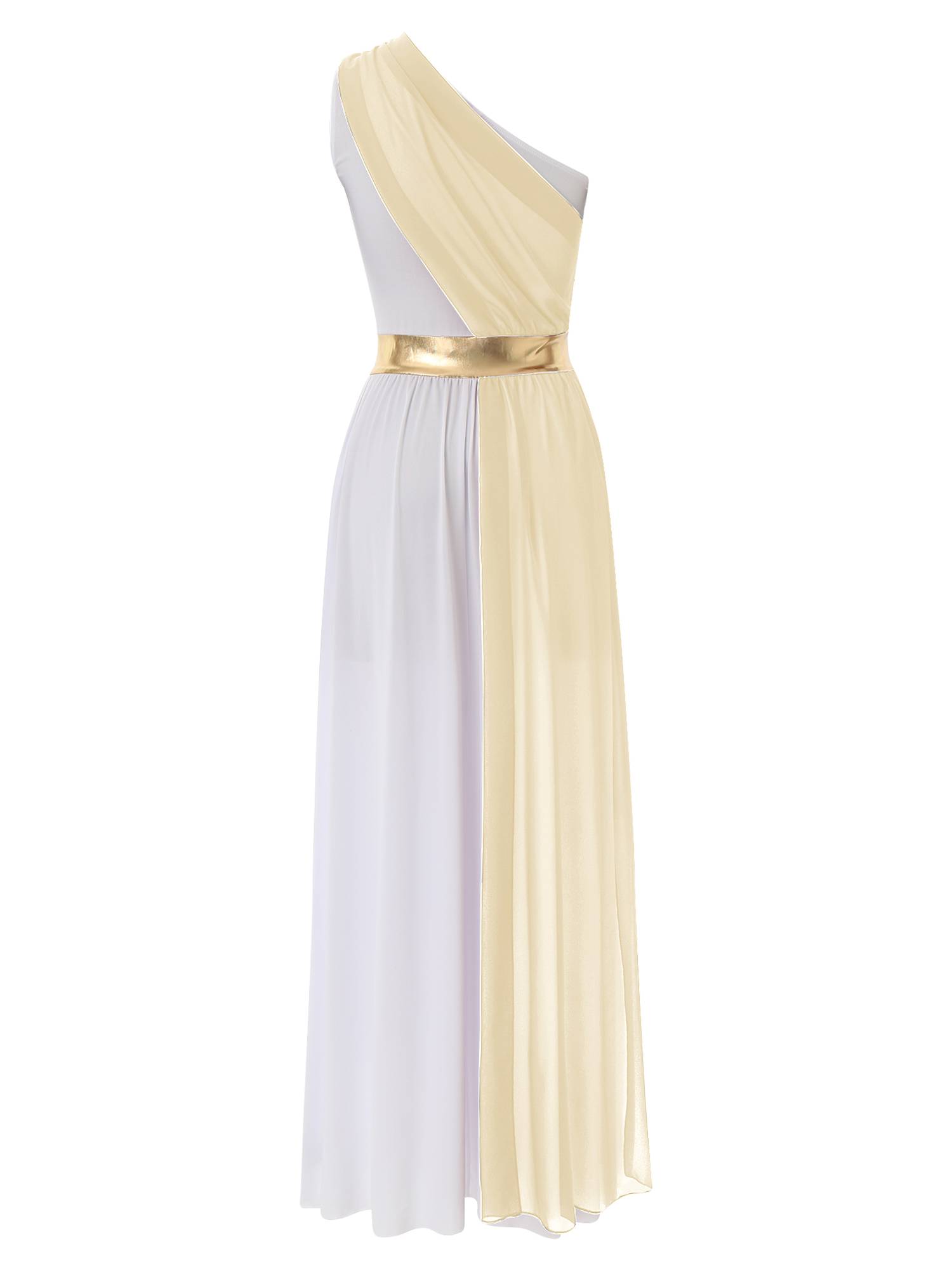 Women One Shoulder Chiffon Overlay Toga Greek Goddess Costume Dress