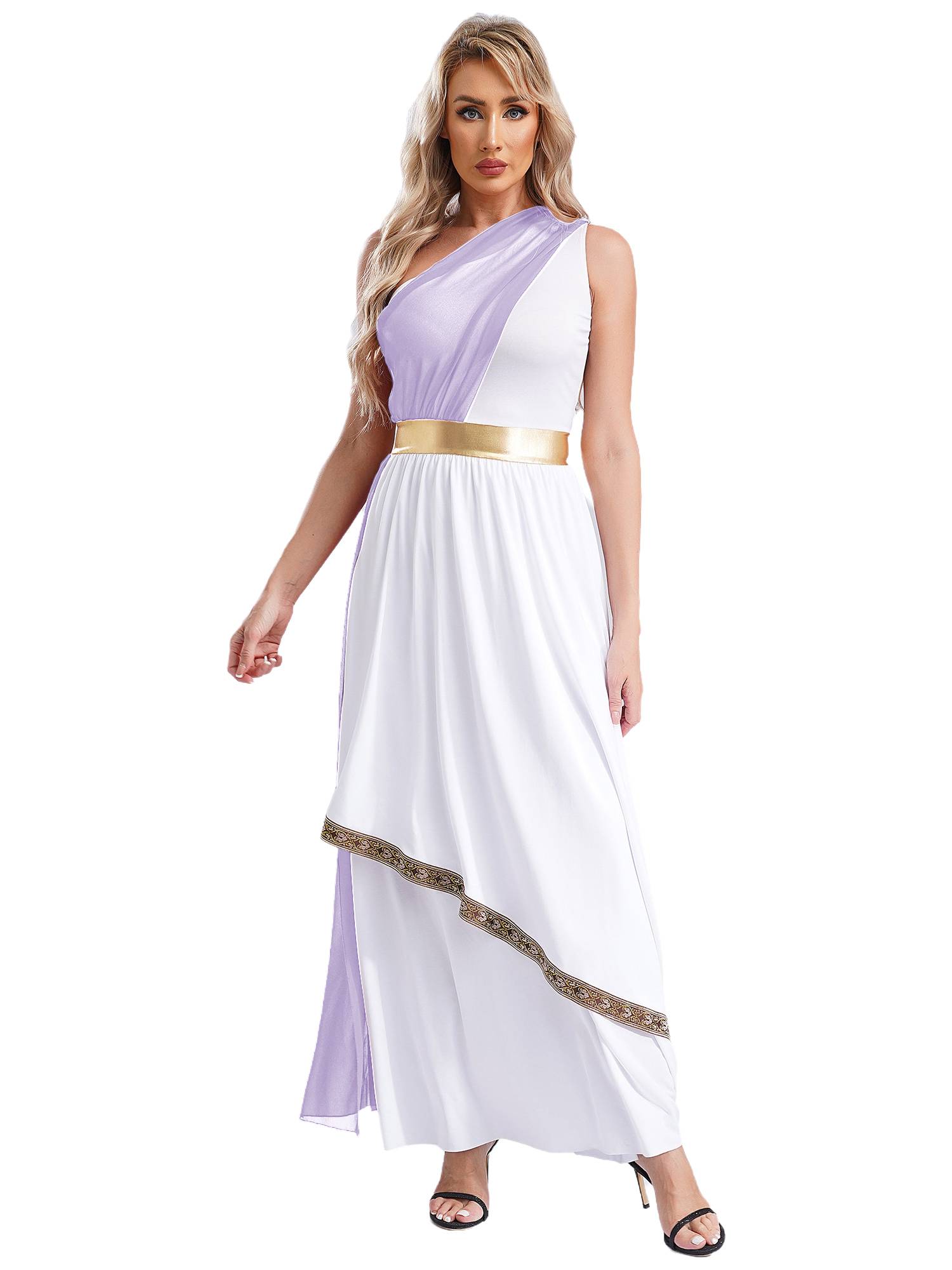 Women One Shoulder Chiffon Overlay Toga Greek Goddess Costume Dress