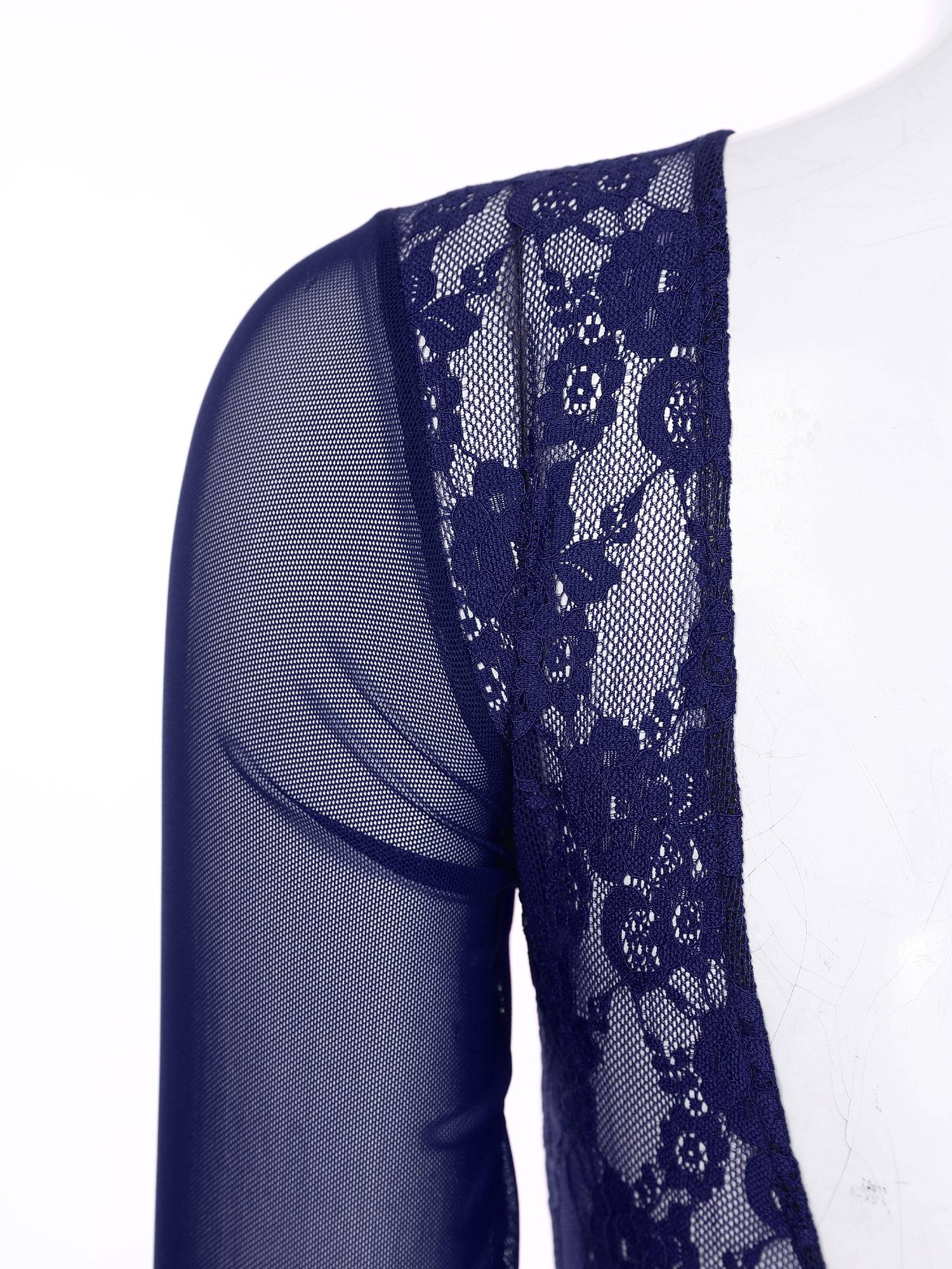 Women One Long Sleeve Floral Lace Deep V Back Lyrical Dance Leotard