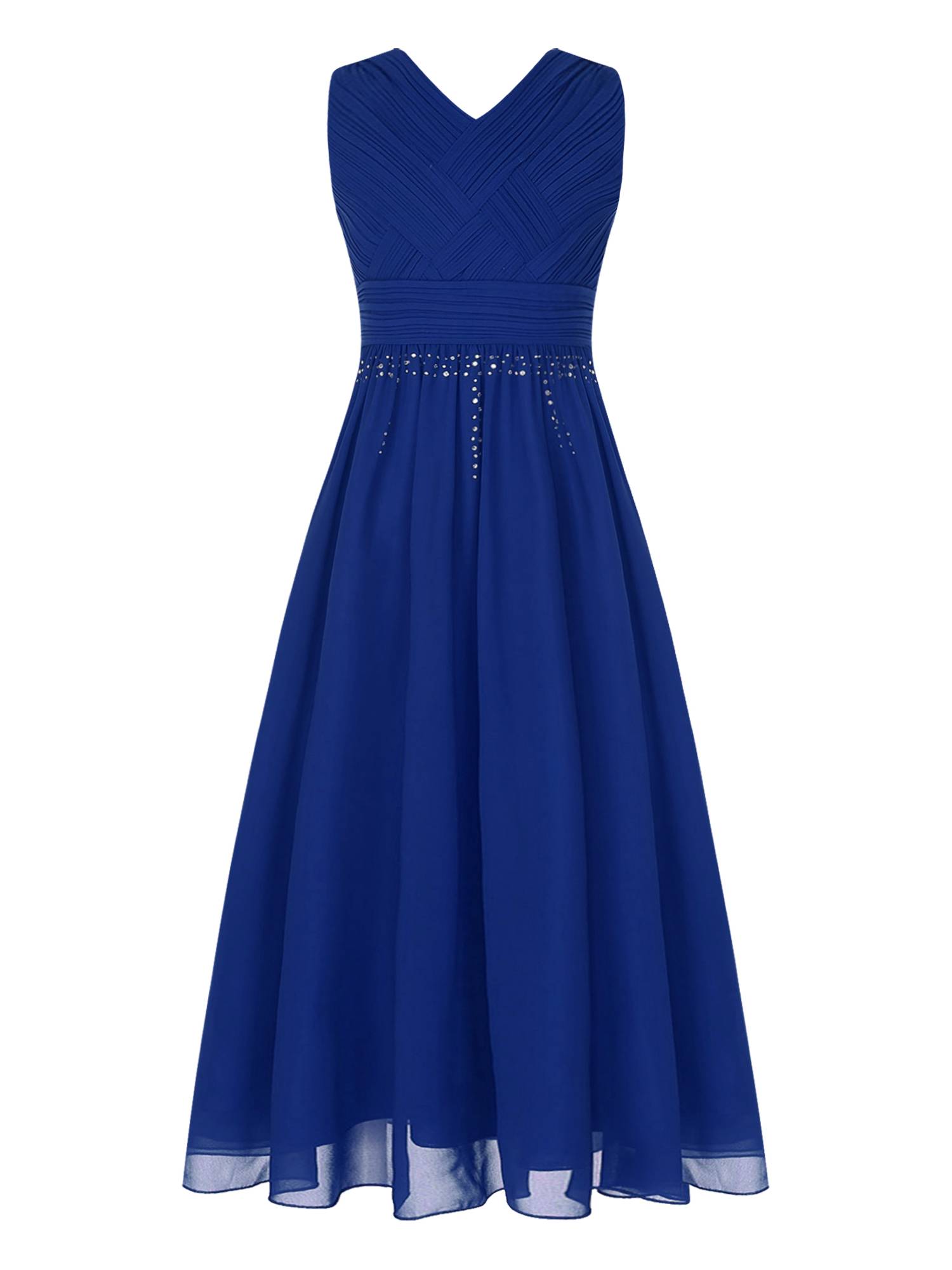 Kids Girls Sleeveless Ruched Chiffon Junior Bridesmaid Dress