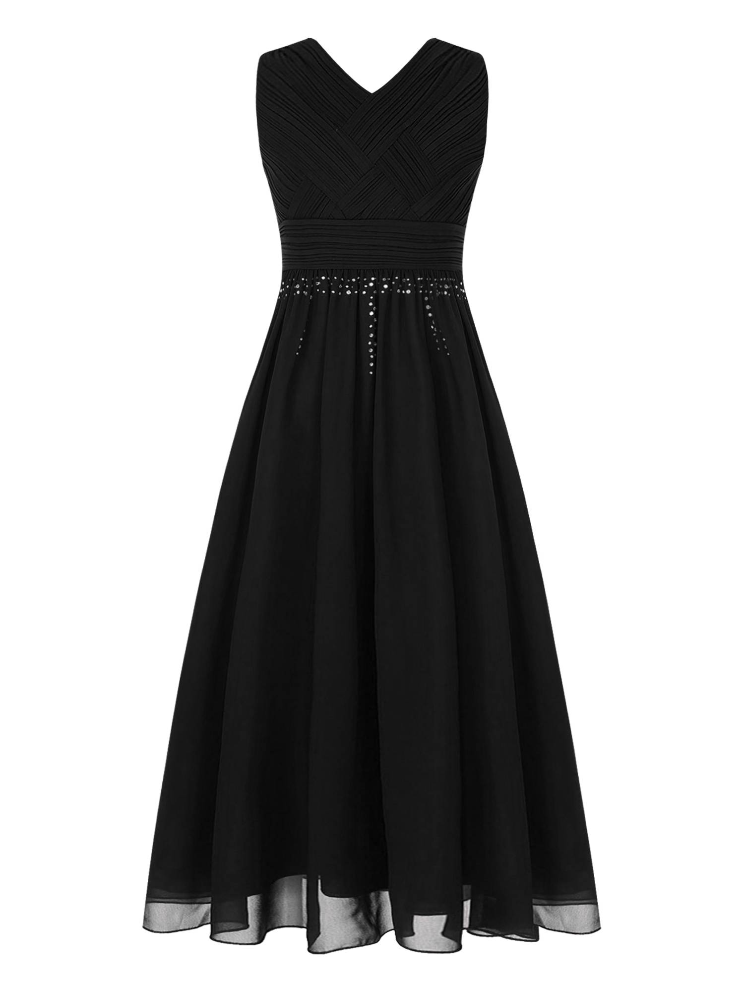 Kids Girls Sleeveless Ruched Chiffon Junior Bridesmaid Dress