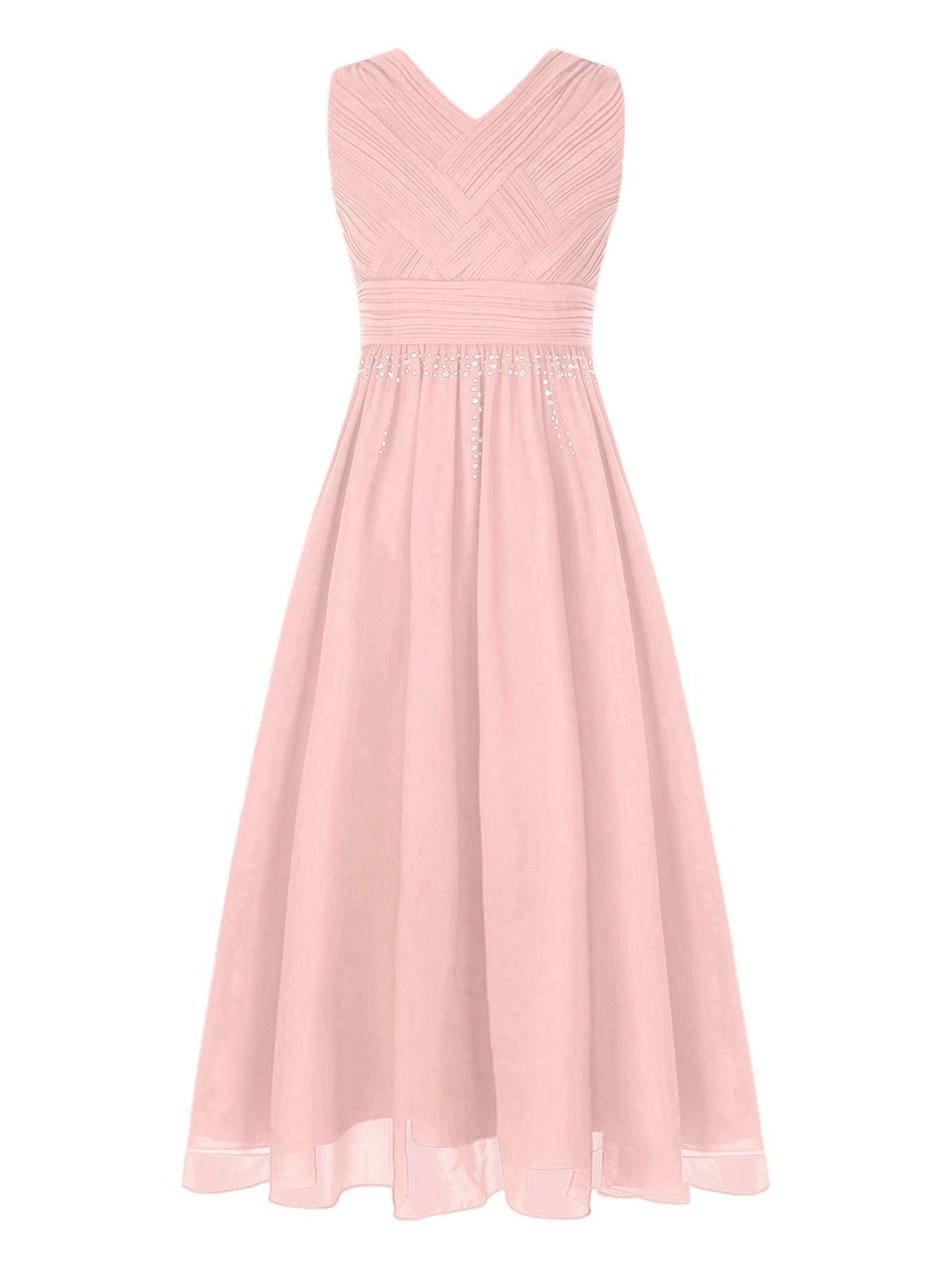 Kids Girls Sleeveless Ruched Chiffon Junior Bridesmaid Dress