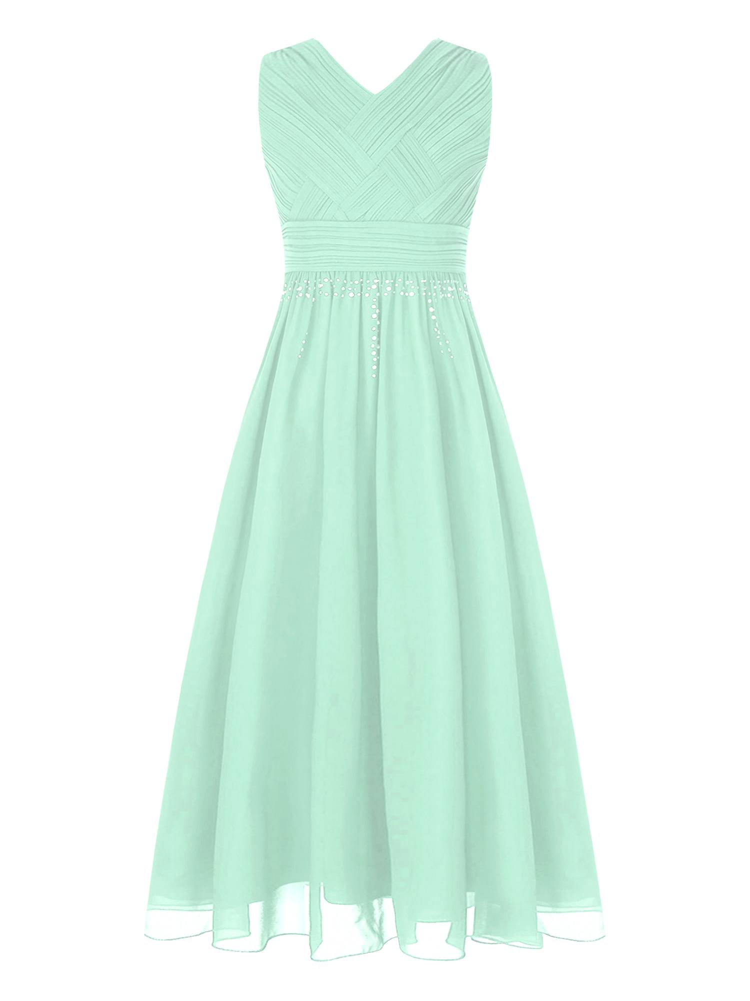 Kids Girls Sleeveless Ruched Chiffon Junior Bridesmaid Dress