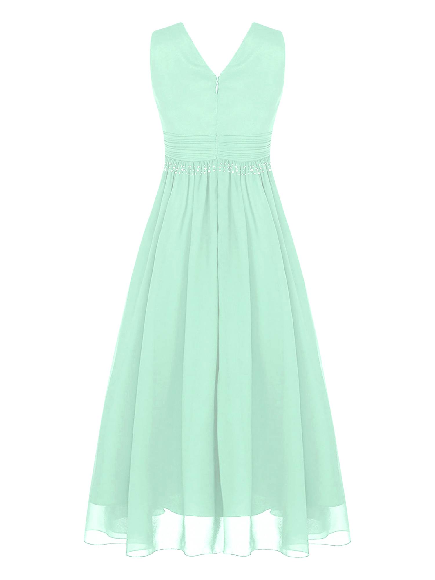 Kids Girls Sleeveless Ruched Chiffon Junior Bridesmaid Dress