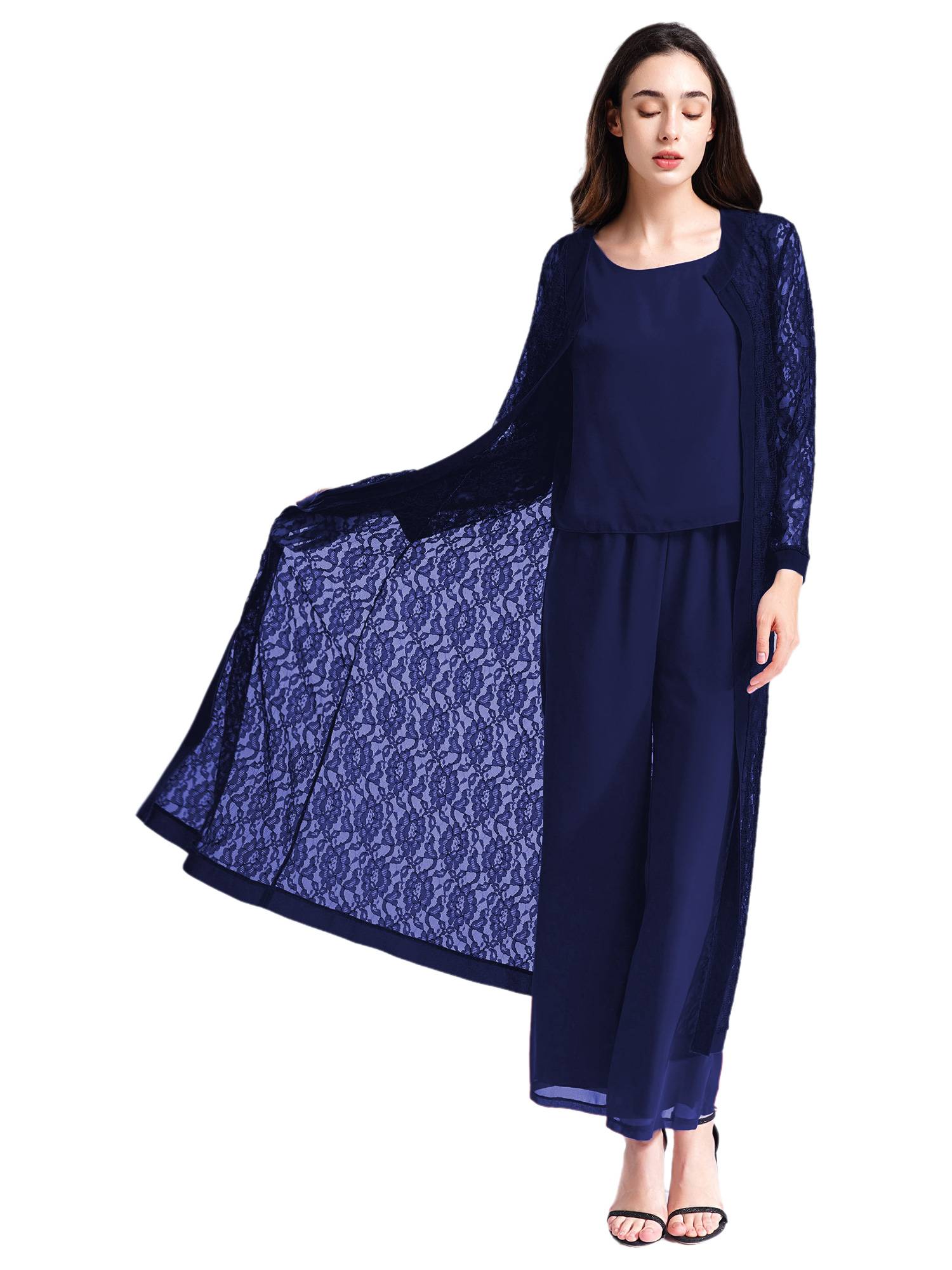 Women Long Sleeve Open Front Floral Lace Long Cardigan for Evening Party