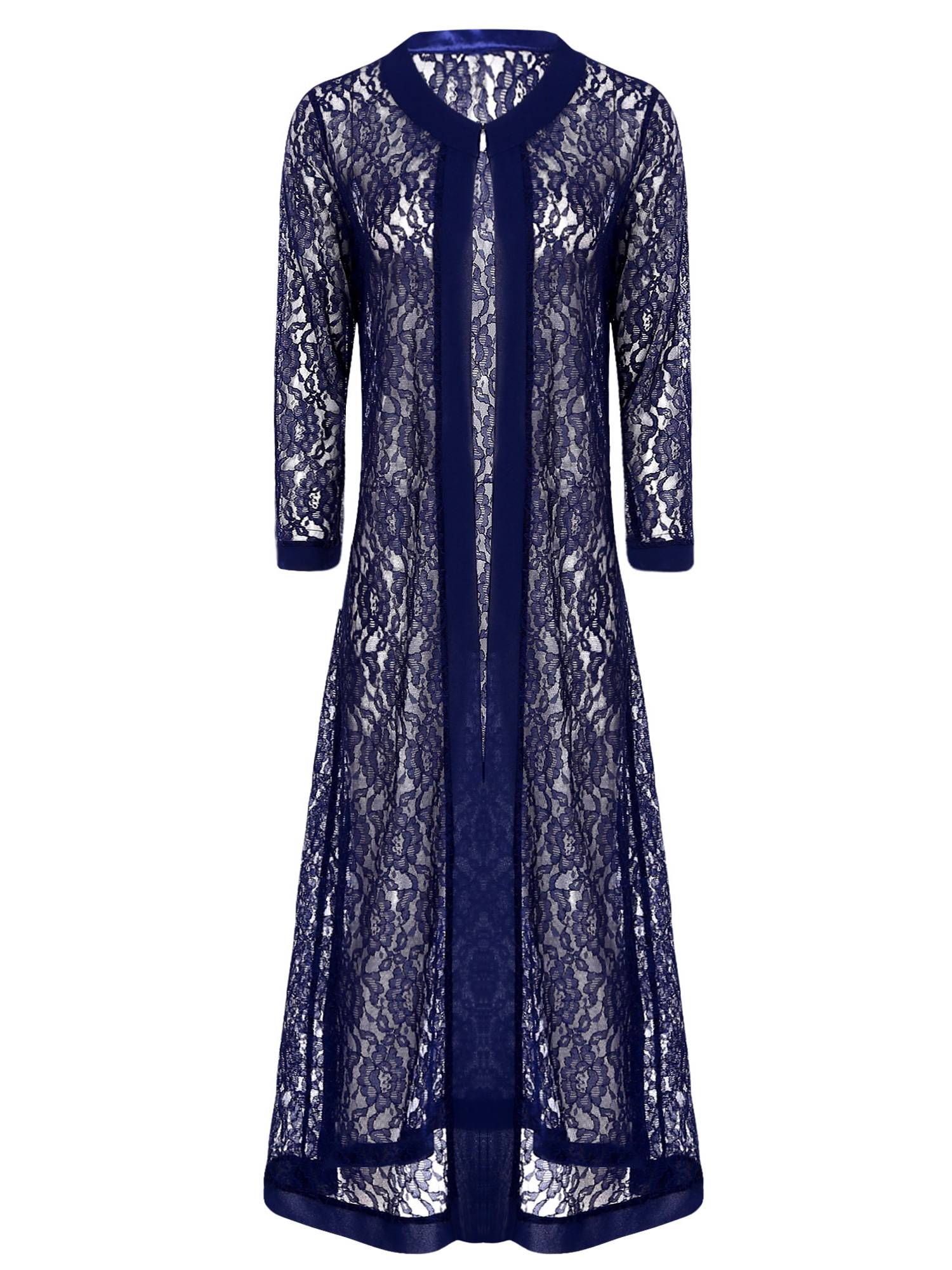 Women Long Sleeve Open Front Floral Lace Long Cardigan for Evening Party