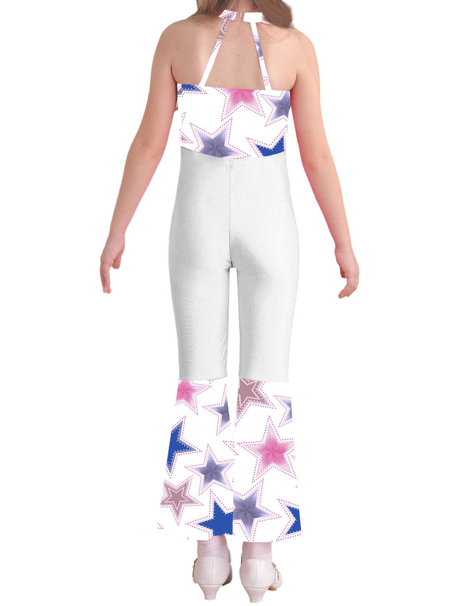 Kids Girls Halloween Sleeveless Bell Bottom 70s Disco Costume Jumpsuit