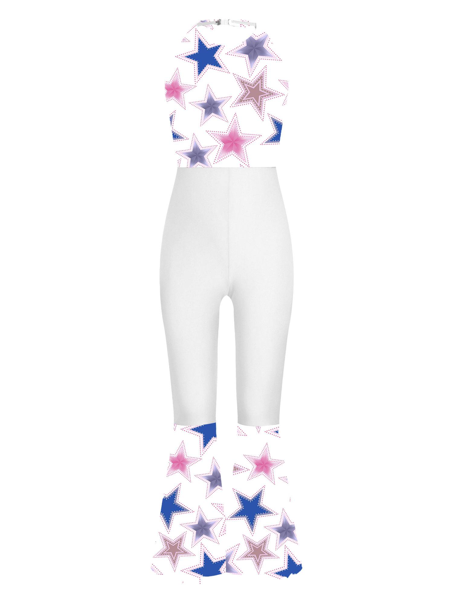 Kids Girls Halloween Sleeveless Bell Bottom 70s Disco Costume Jumpsuit