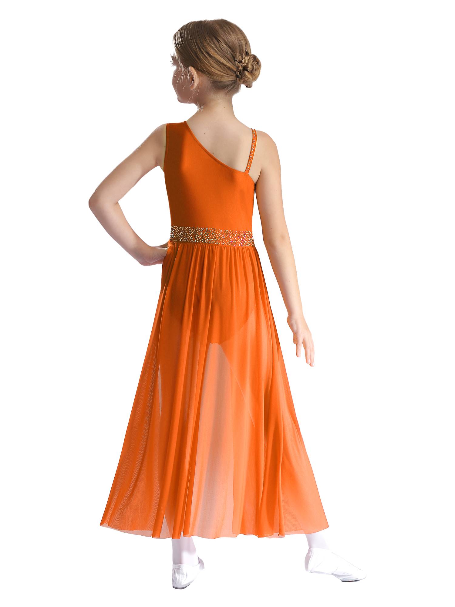 Kids Girls Shinny Rhinestones Sleeveless Lyrical Dance Leotard Dress