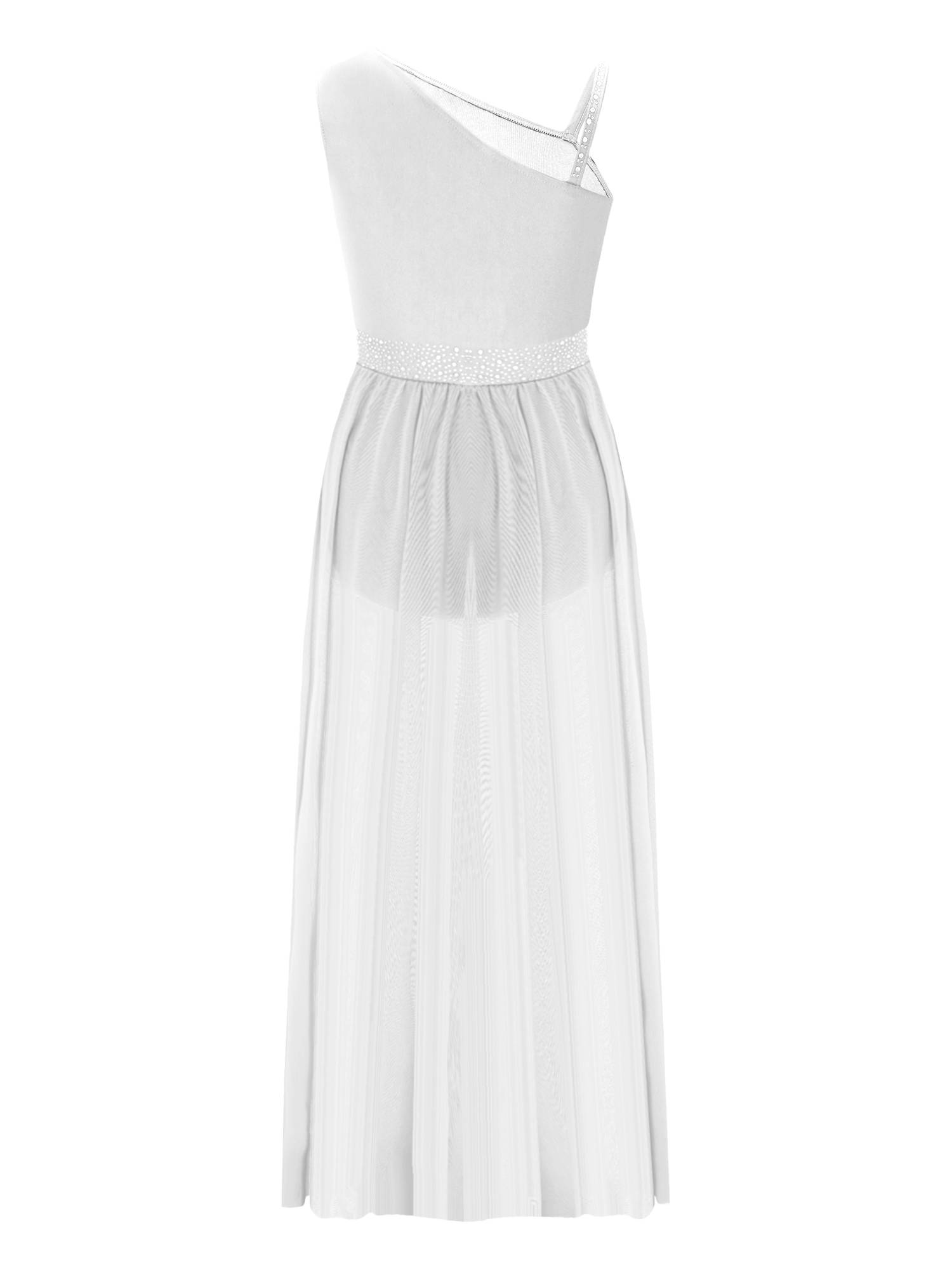 Kids Girls Shinny Rhinestones Sleeveless Lyrical Dance Leotard Dress