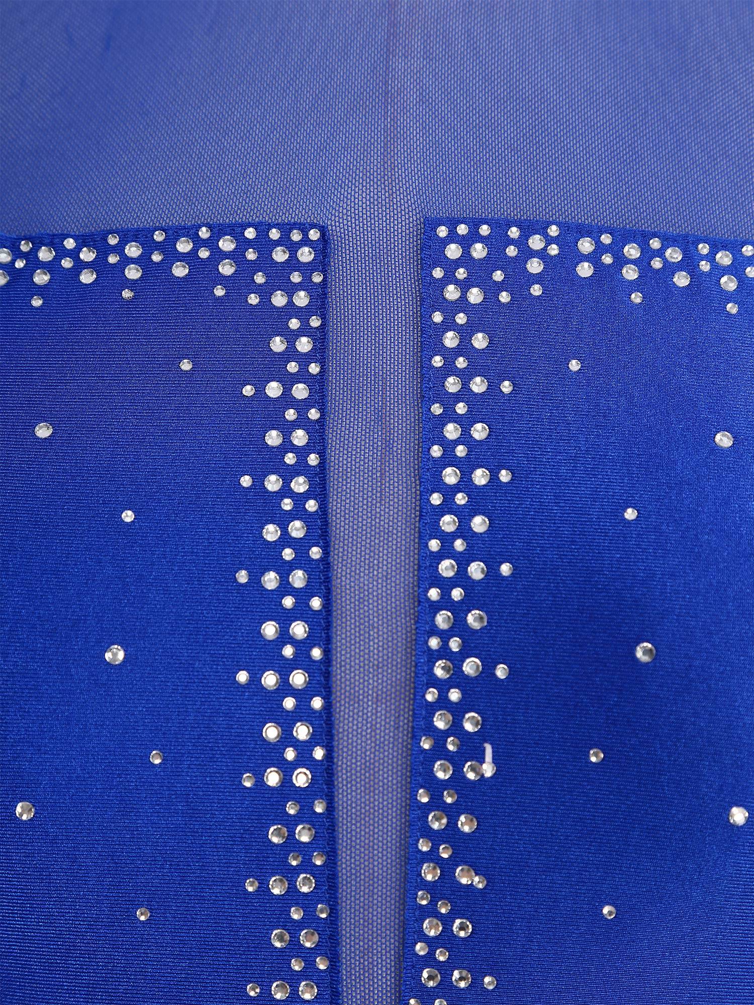 Women Sleeveless Backless Mesh Rhinestones Lyrical Dance Leotard Dress