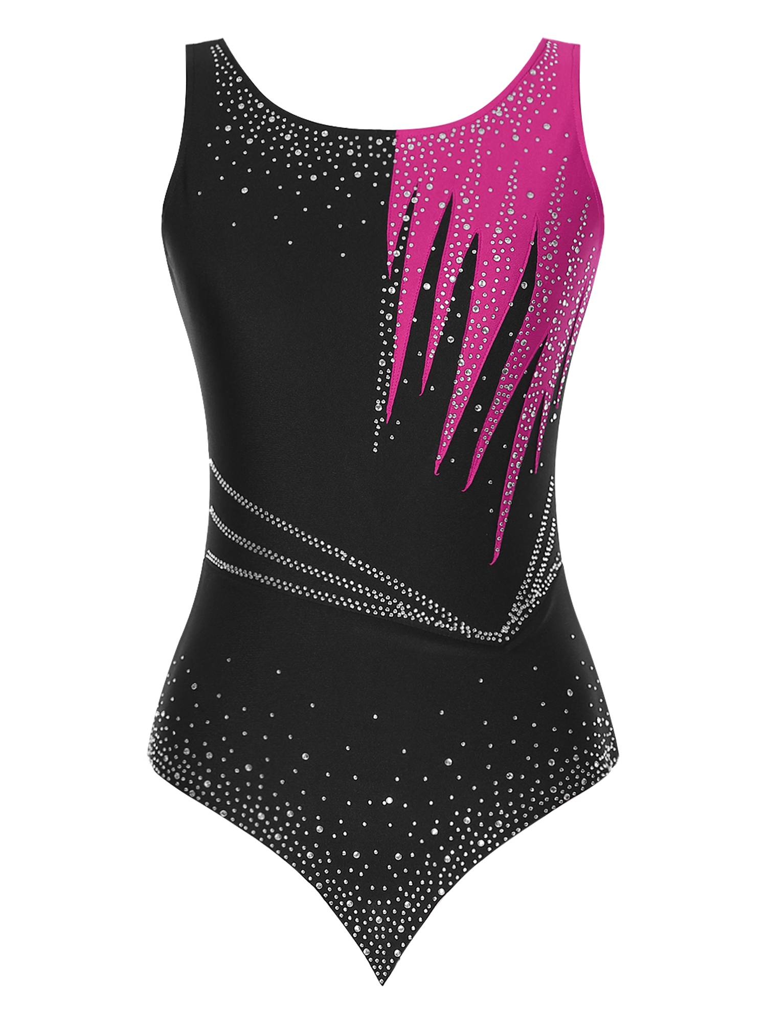 Women Sleeveless Scoop Neck Shiny Rhinestones Gymnastics Leotard