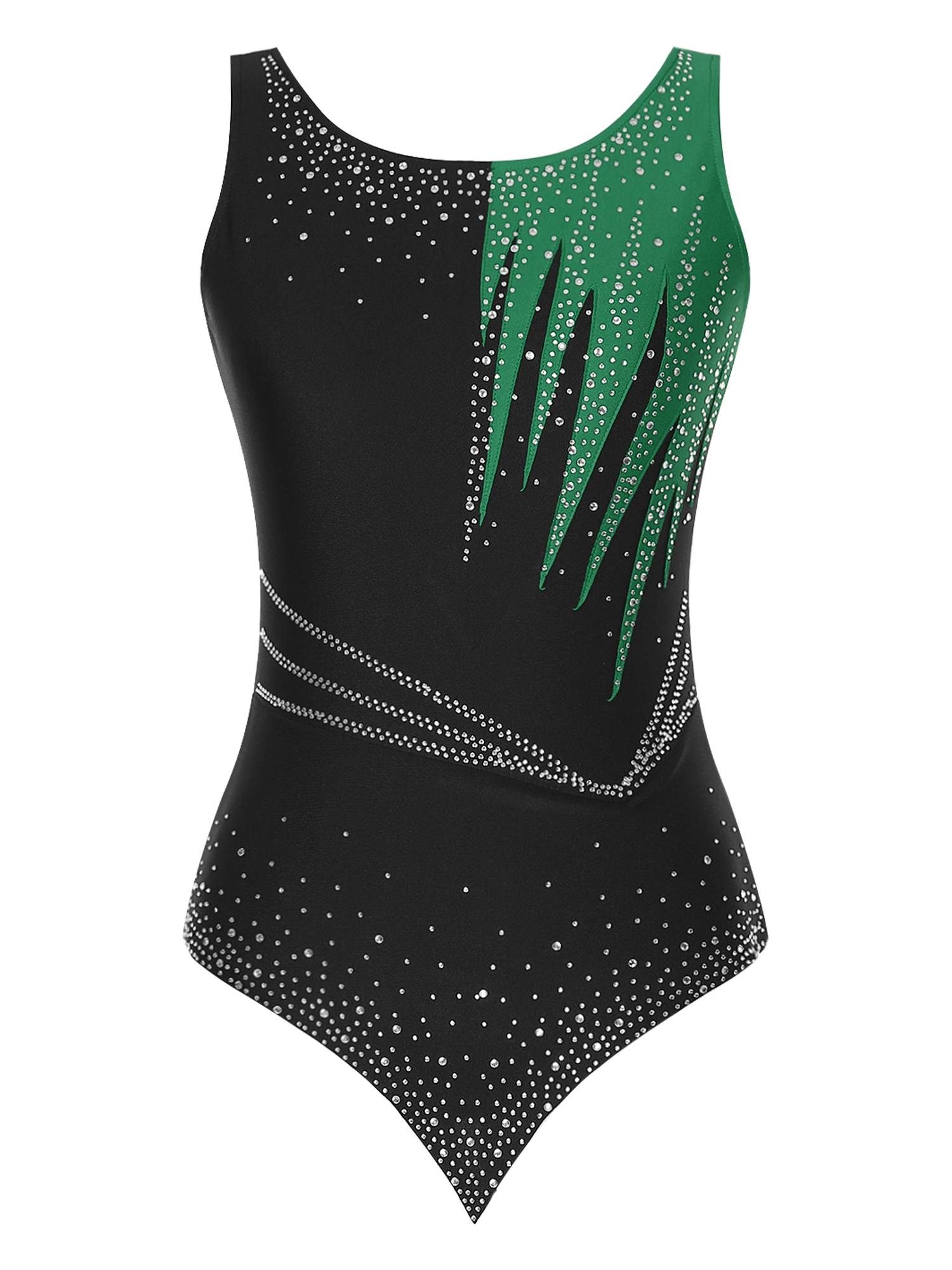 Women Sleeveless Scoop Neck Shiny Rhinestones Gymnastics Leotard