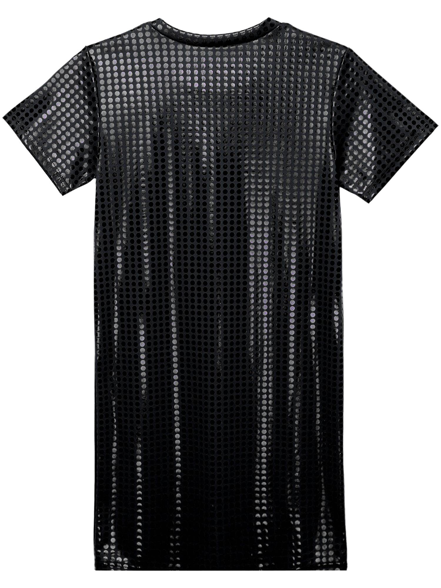 Women Sequins Round Neck Short Sleeve T-shirt Dress for Cocktail