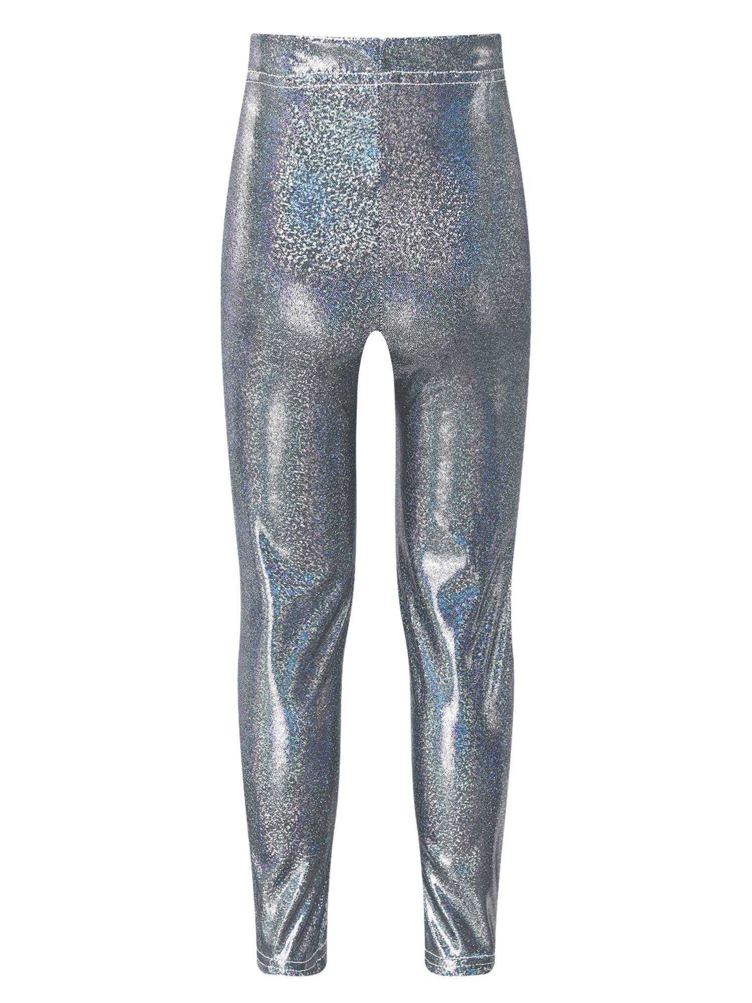 Kids Girls Metallic Elastic Waistband Leggings for Dance Party