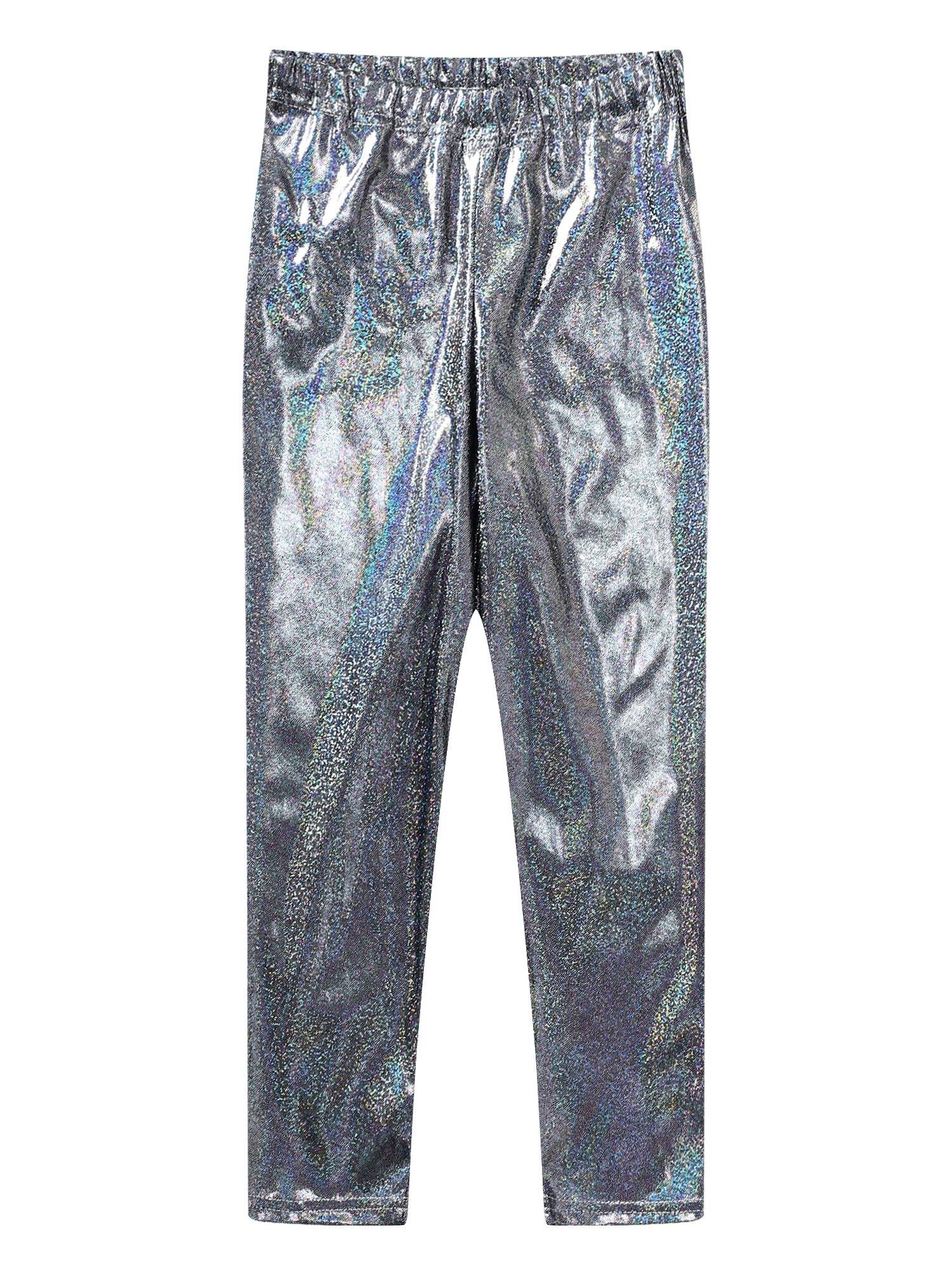 Kids Girls Metallic Elastic Waistband Leggings for Dance Party