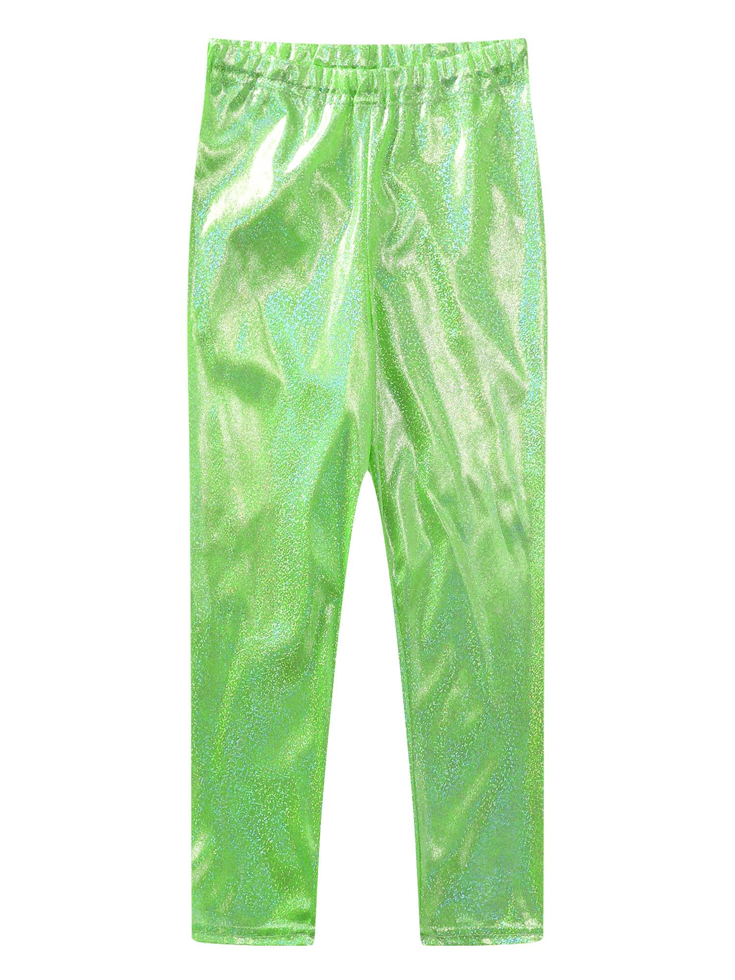 Kids Girls Metallic Elastic Waistband Leggings for Dance Party