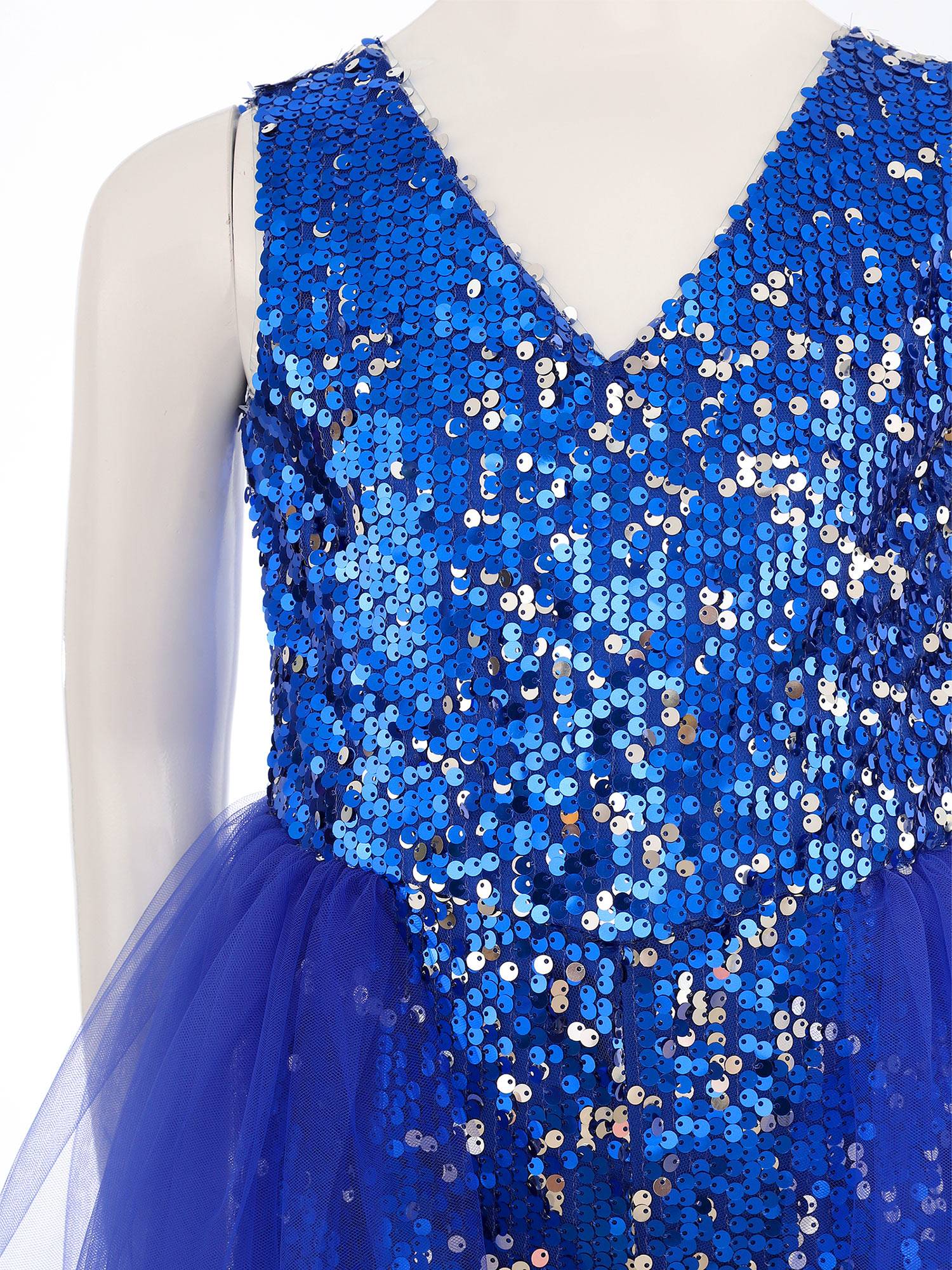 Kids Girls Pageant Sequin Romper with Tulle Skirt