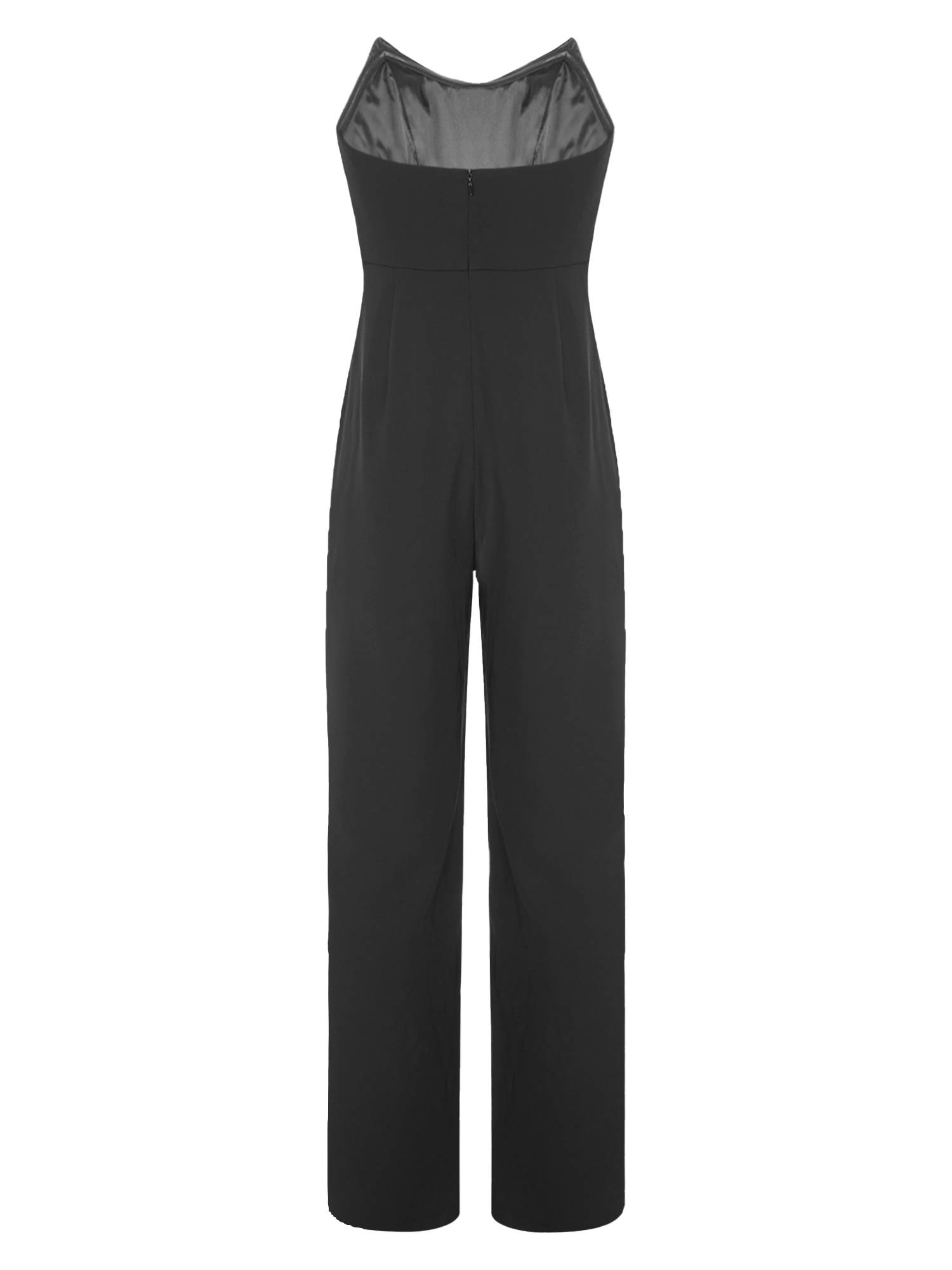 Women Strapless Empire Waist Slit One-piece Jumpsuit for Cocktail