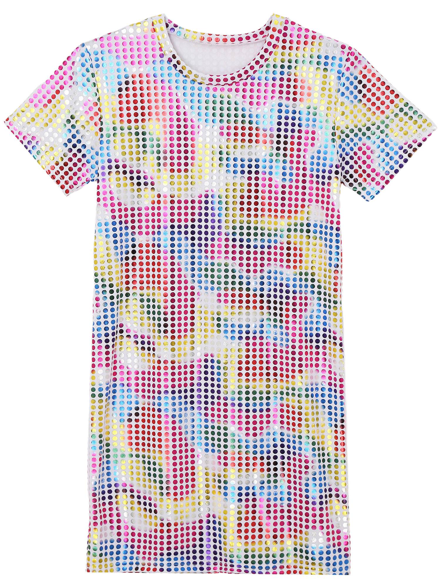 Women Sequins Round Neck Short Sleeve T-shirt Dress for Cocktail