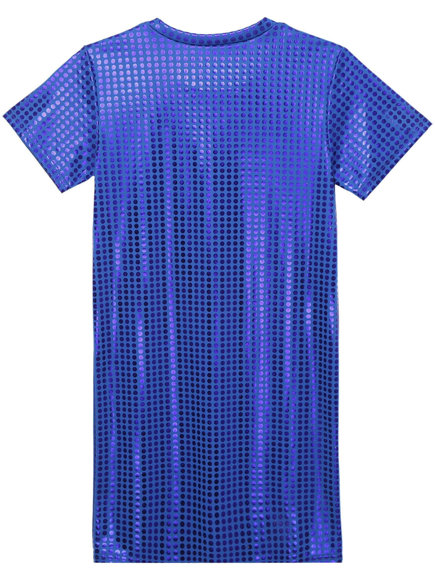 Women Sequins Round Neck Short Sleeve T-shirt Dress for Cocktail