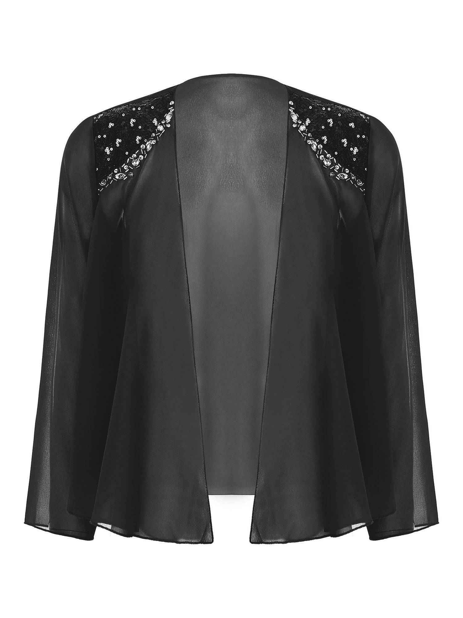 Women Sequins Rhinestones Long Sleeve Open Front Bolero Jackets