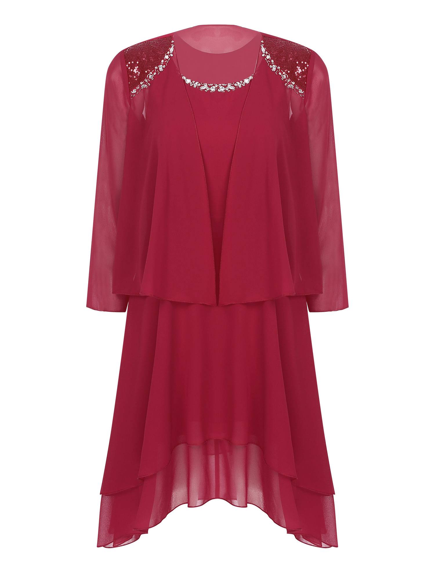 Women Chiffon 2-piece Tank Dress and Cardigan Wedding Guest Suit