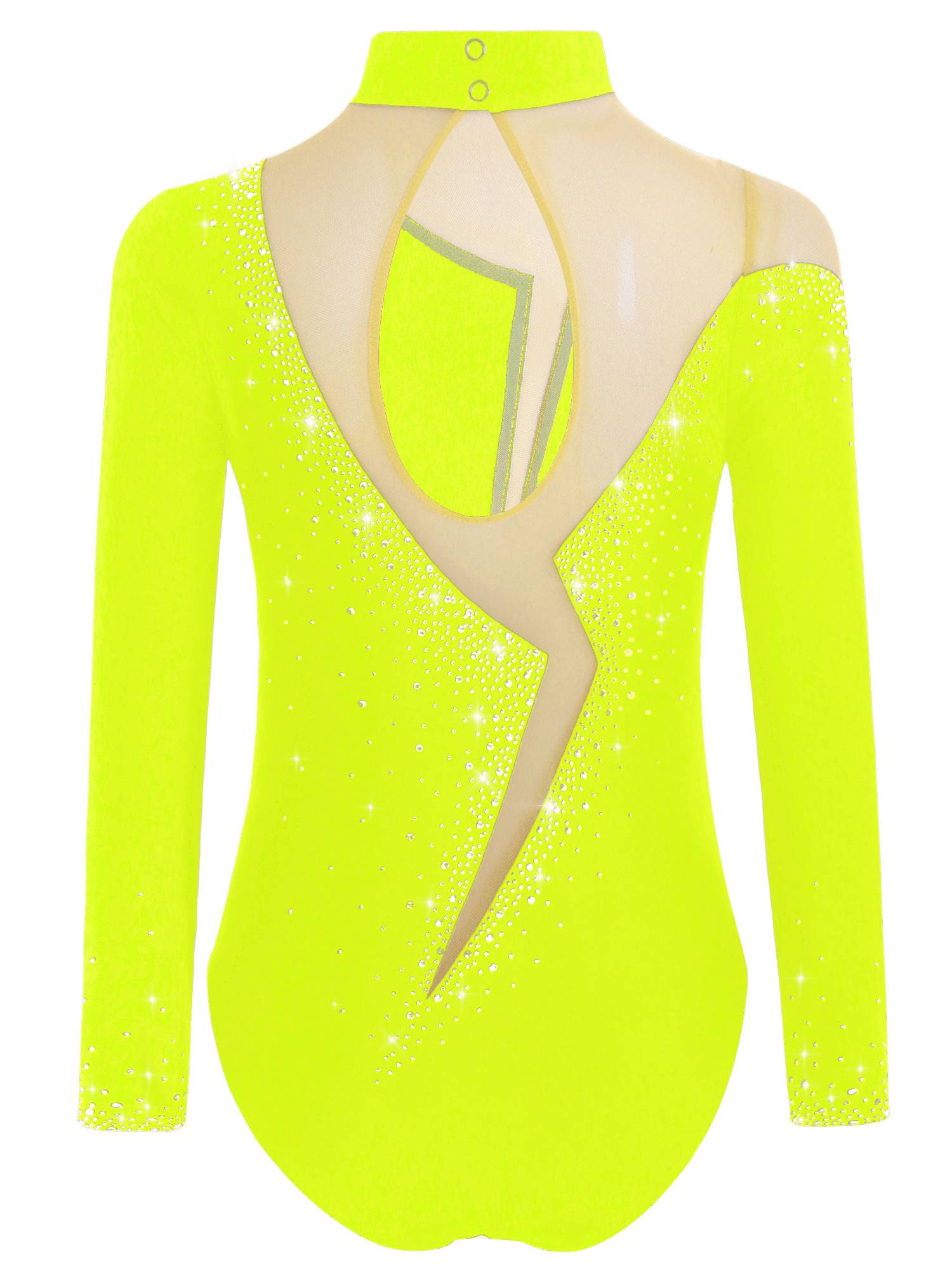 Kids Girls Long Sleeve Sparkly Rhinestones Gymnastics Leotard