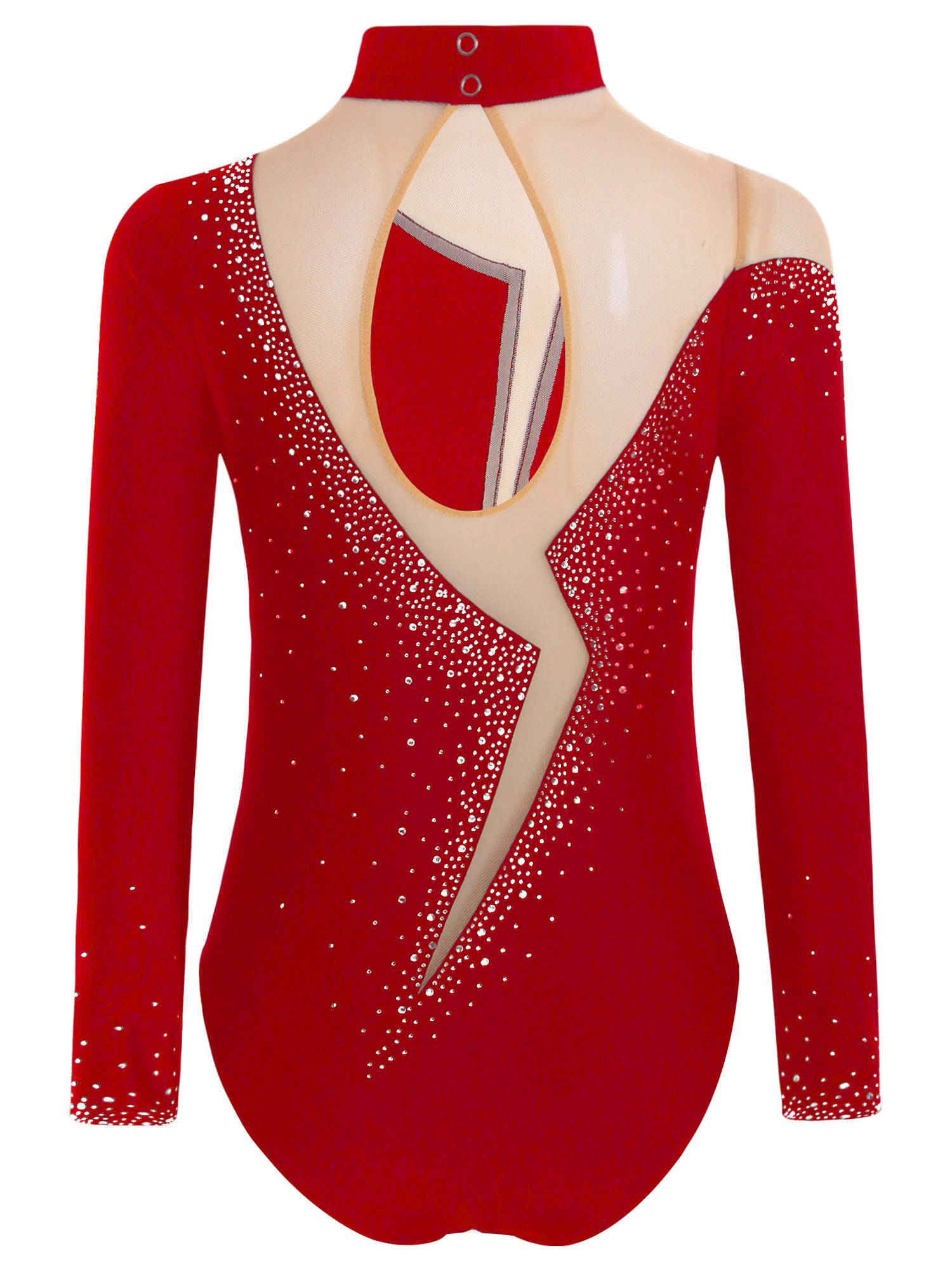 Kids Girls Long Sleeve Sparkly Rhinestones Gymnastics Leotard