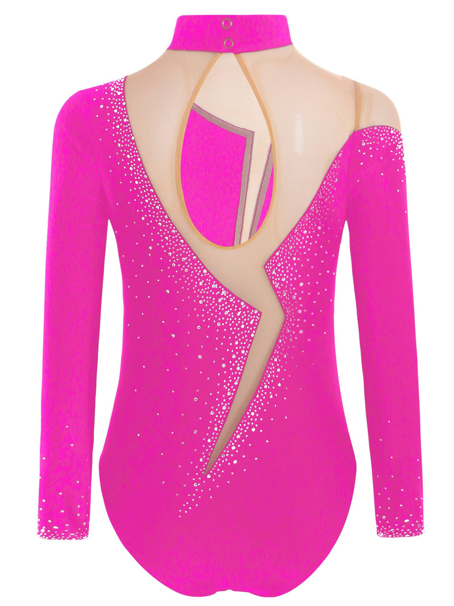 Kids Girls Long Sleeve Sparkly Rhinestones Gymnastics Leotard