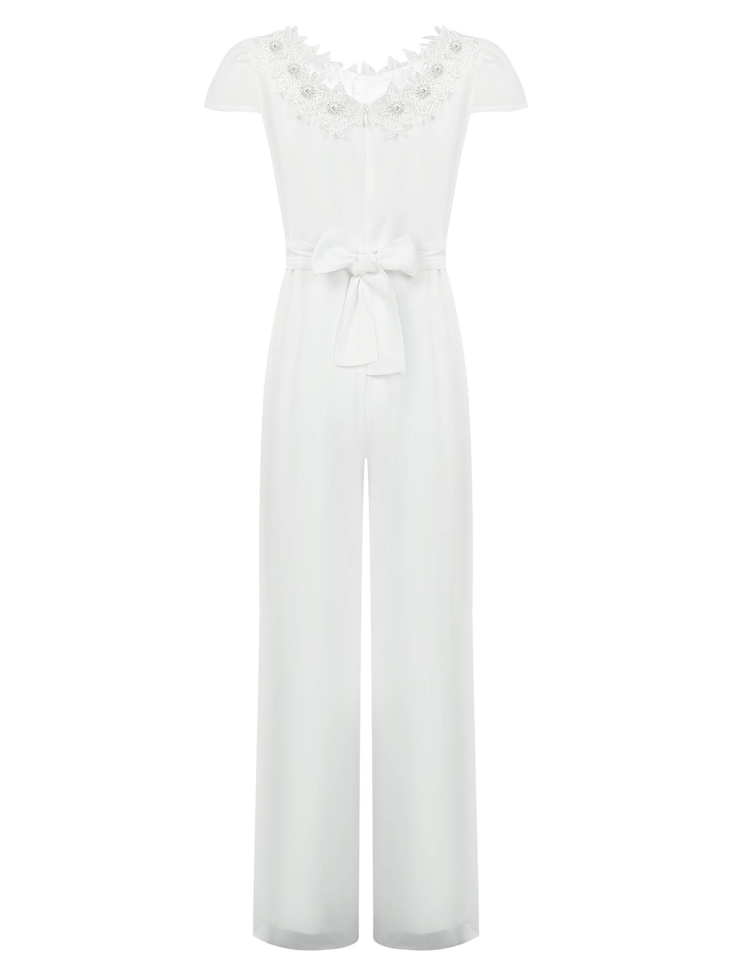 Kids Girls Short Sleeve Flower Applique Jumpsuit for Party